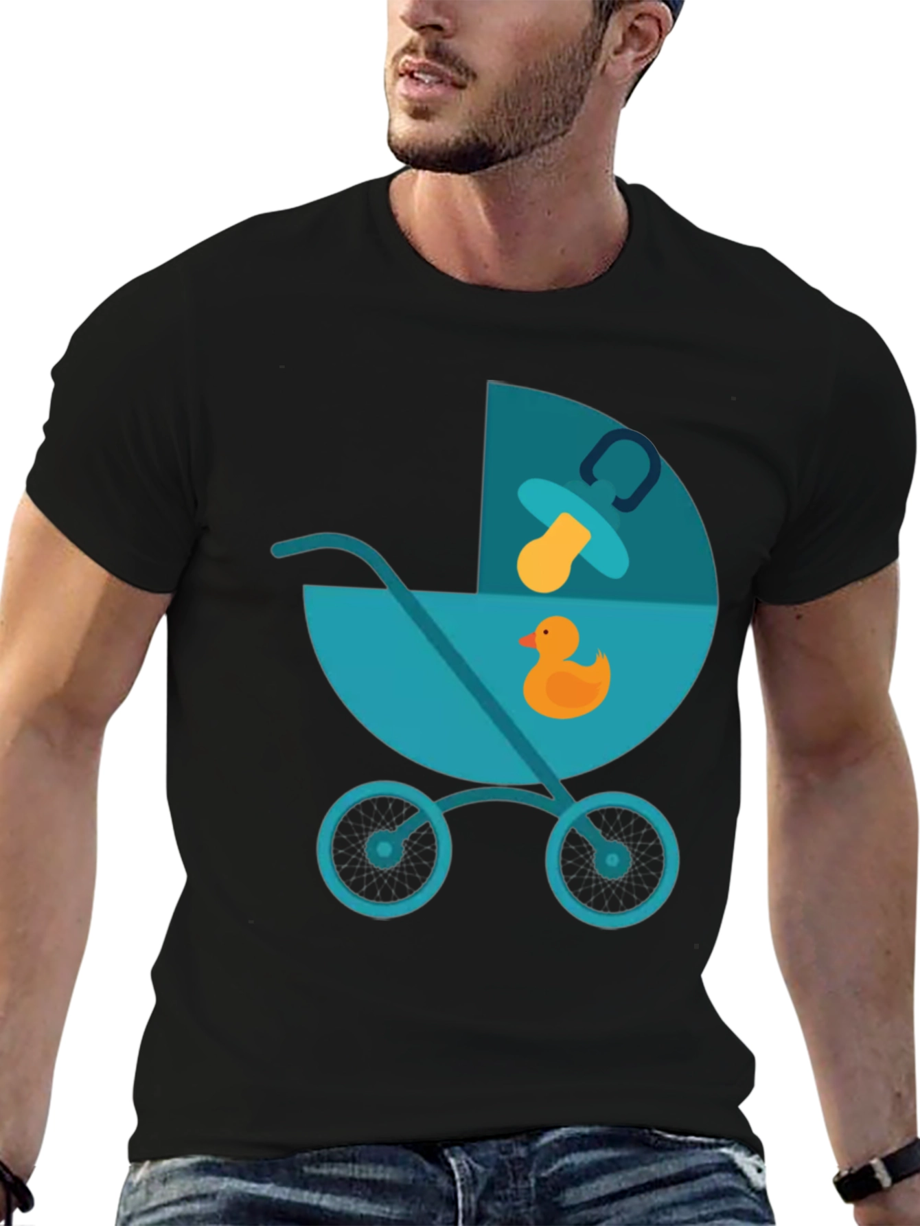 Black Cute Baby Stroller Graphic T-Shirt - Soft Cotton Tee view 6