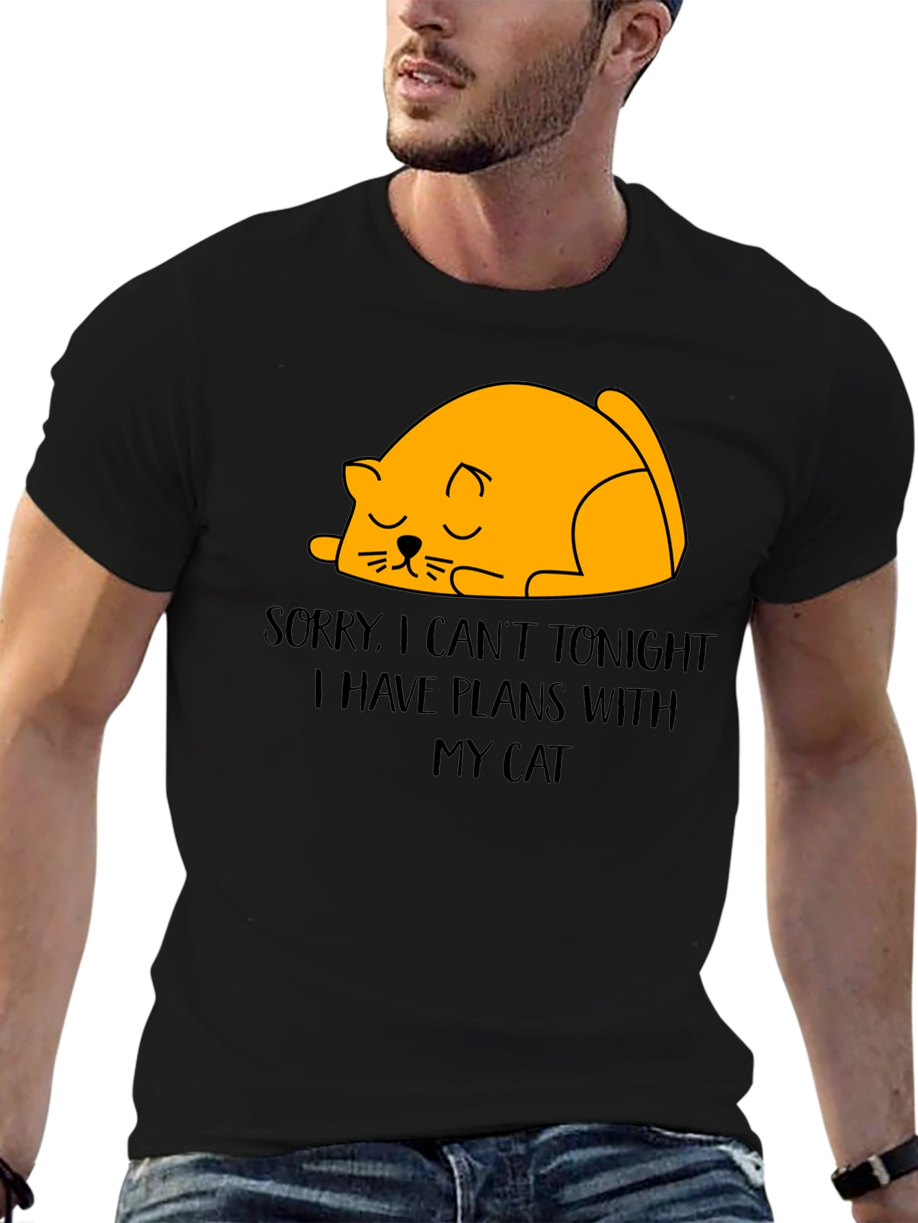 Black Funny Cat Plans T-Shirt - Sorry, Can't Tonight view 6