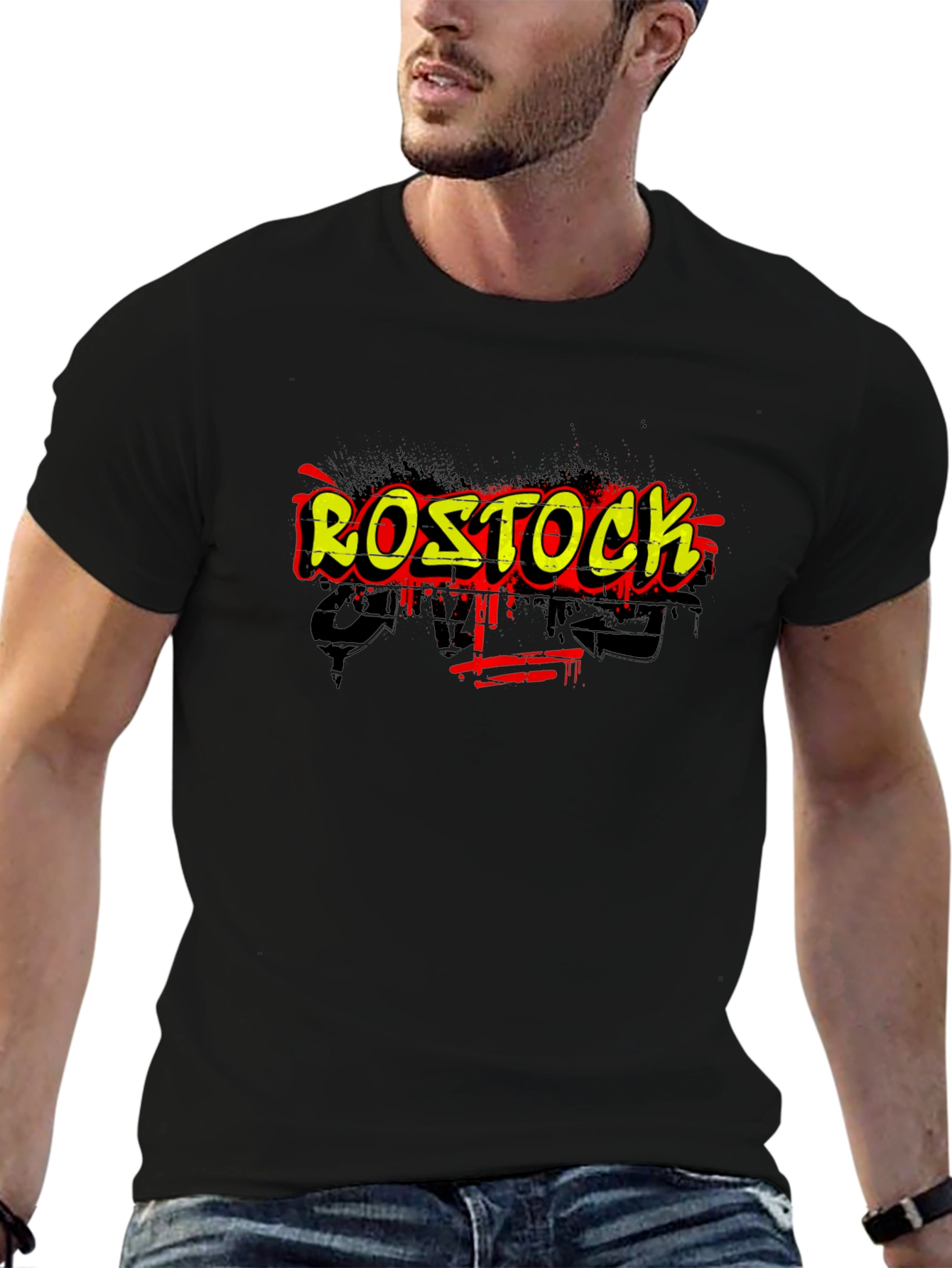 Black Rostock Graffiti Graphic Tee - Urban Style view 6