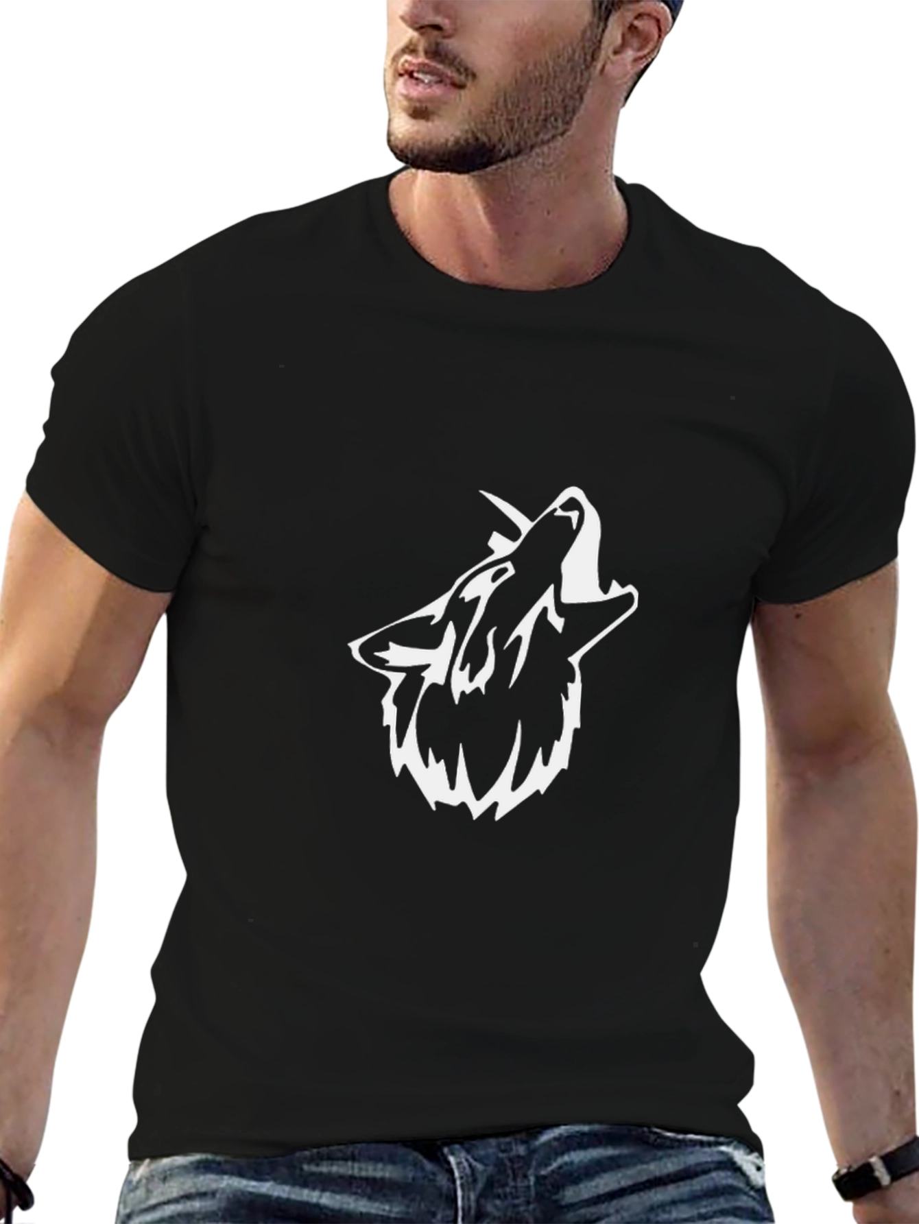 Black Black T-Shirt with Wolf Howl Graphic view 6