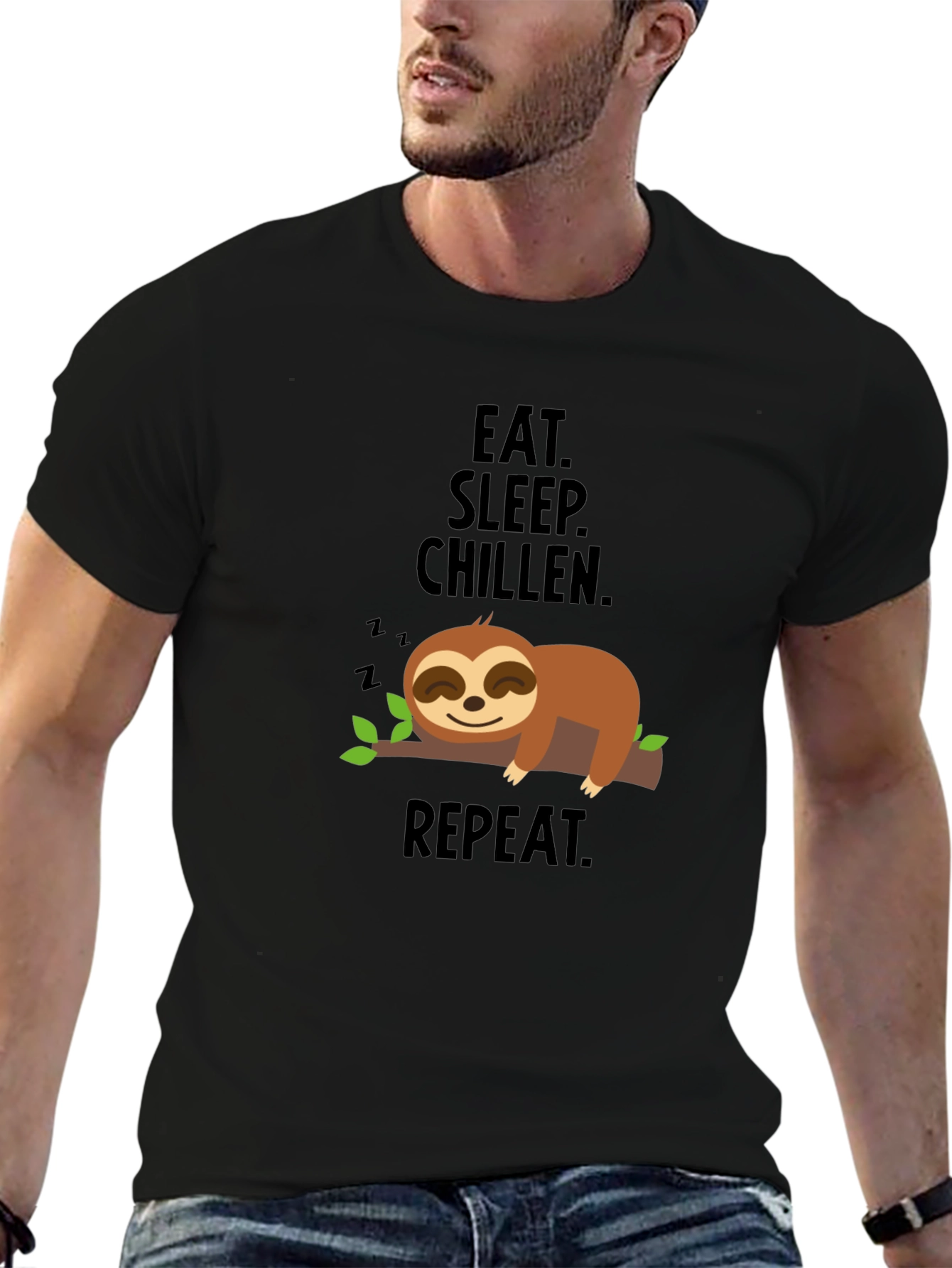 Black Eat Sleep Chillen Sloth Graphic T-Shirt view 6