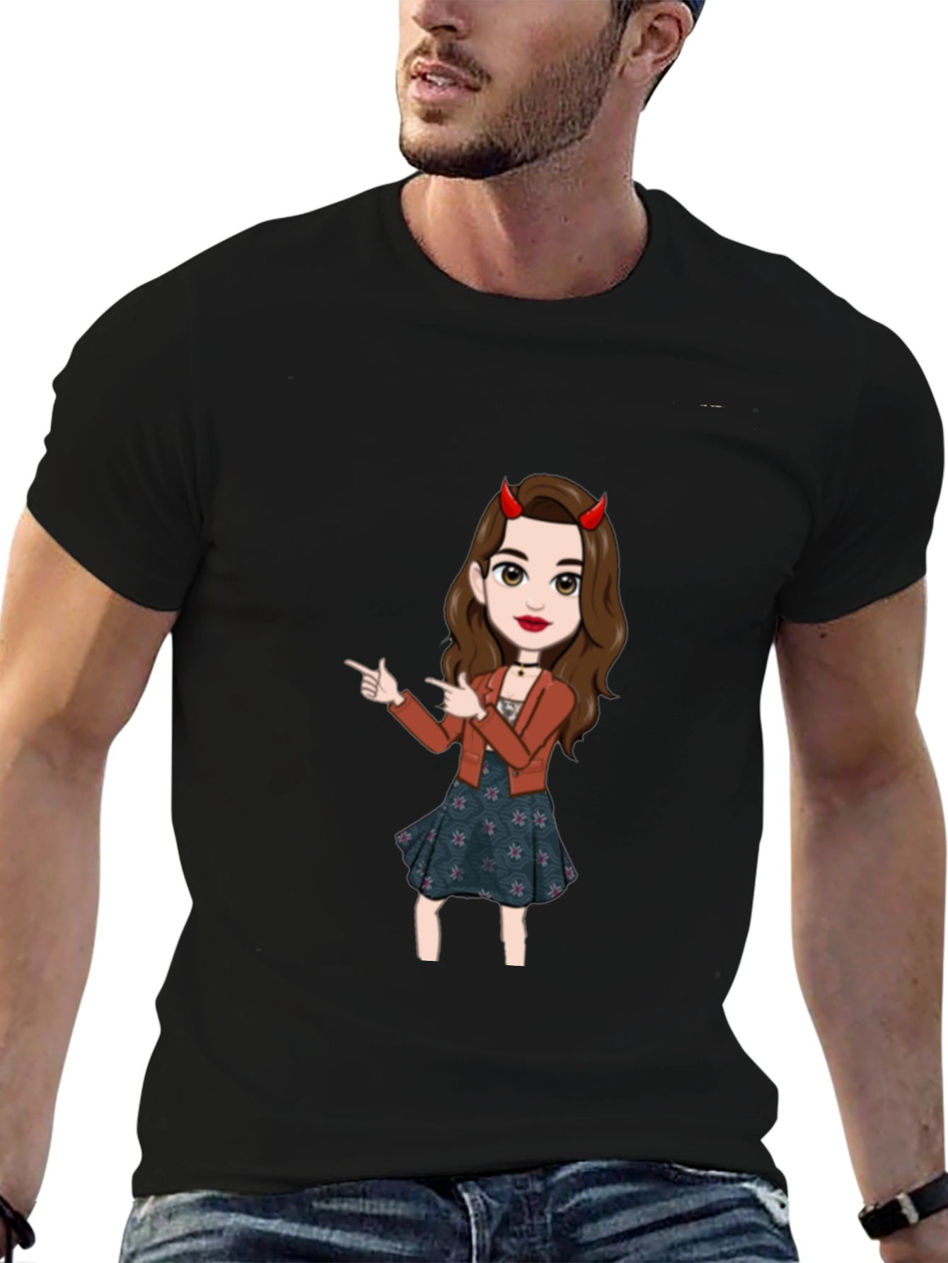 Black Fun Devil Girl Graphic Tee - Black Cotton Blend view 6