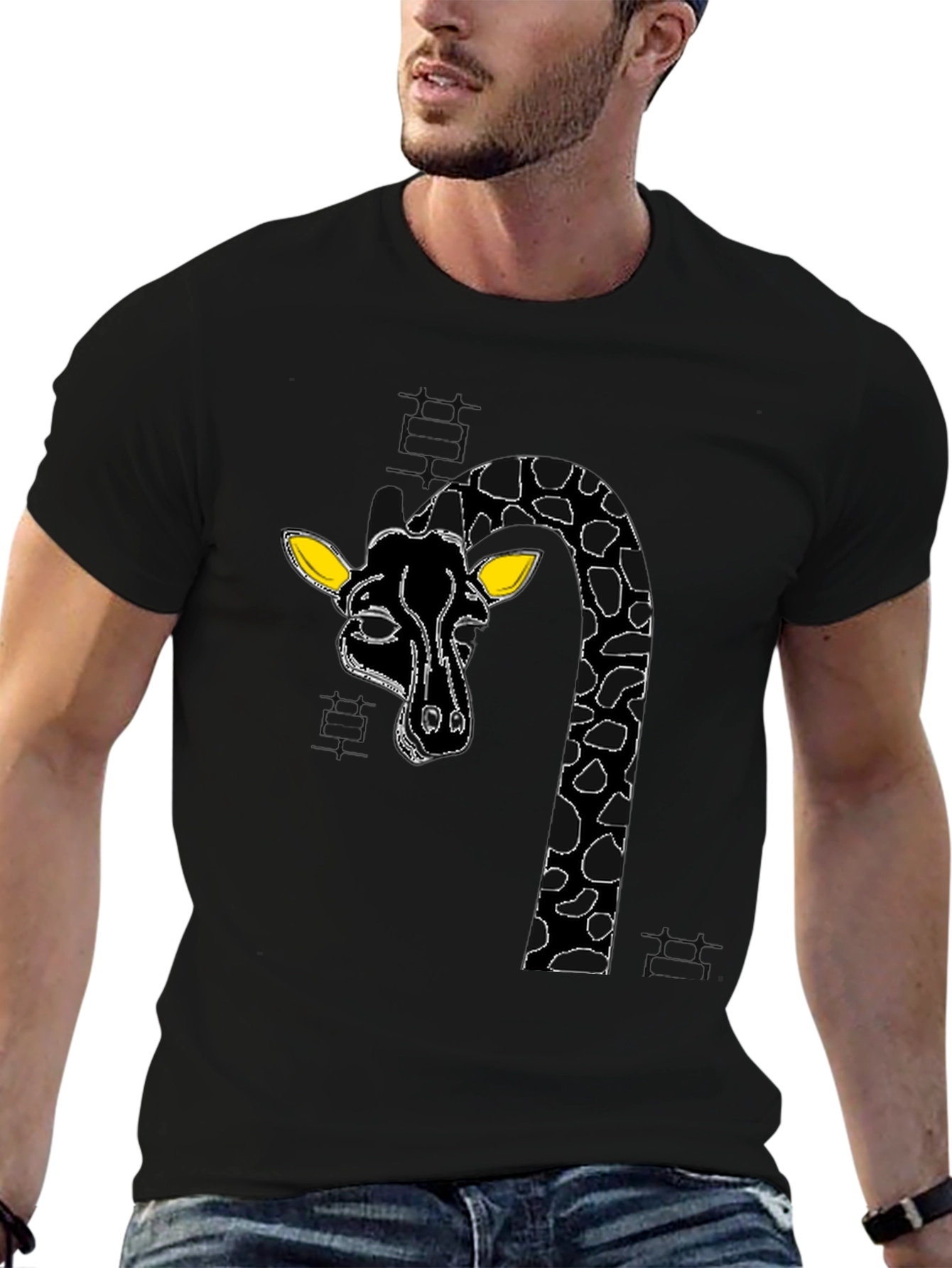 Black Giraffe Graphic Tee - Quirky Black Cotton T-Shirt view 6