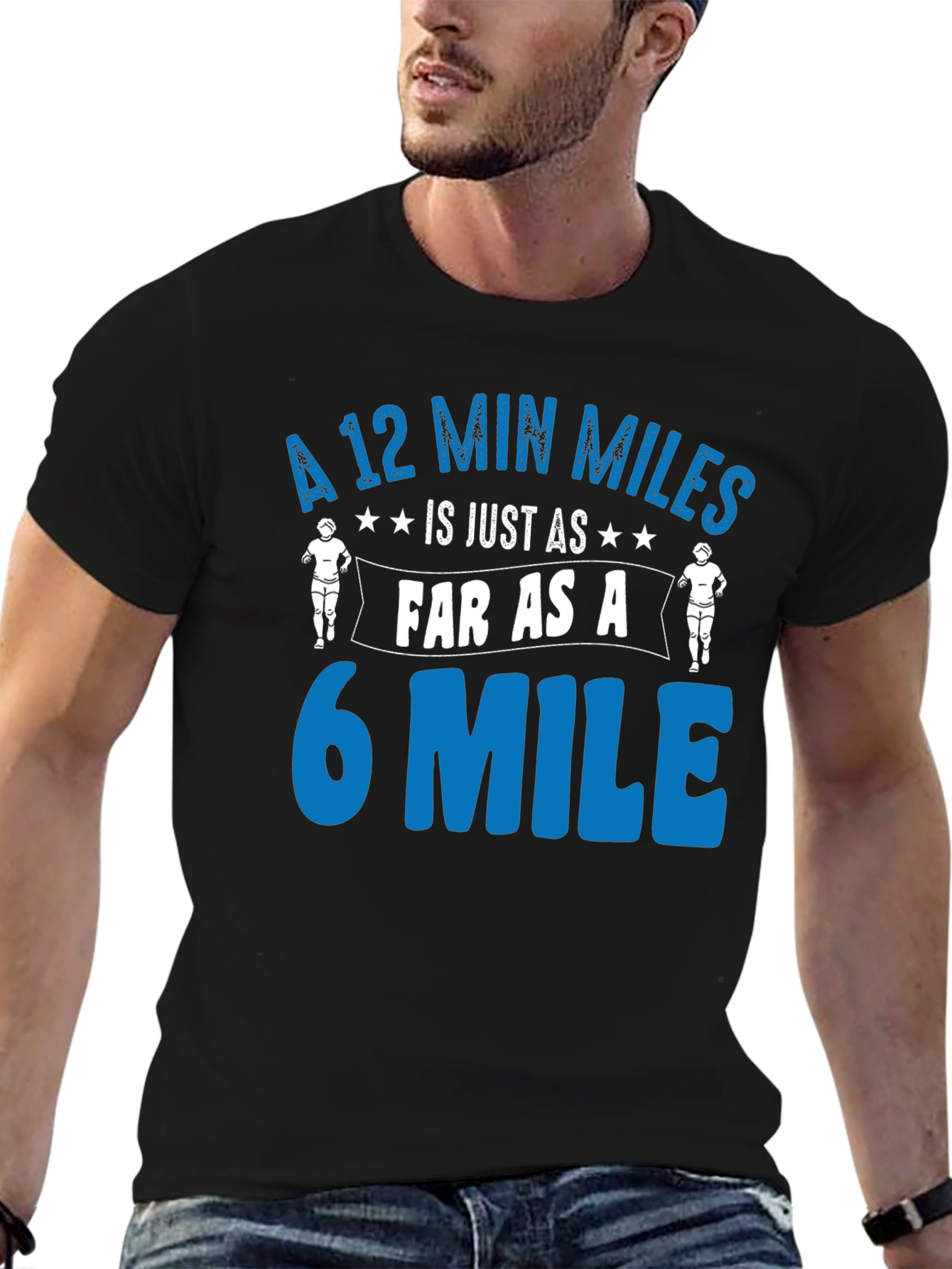 Black Funny Running T-Shirt: 12 Min Miles = 6 Mile Pace view 6