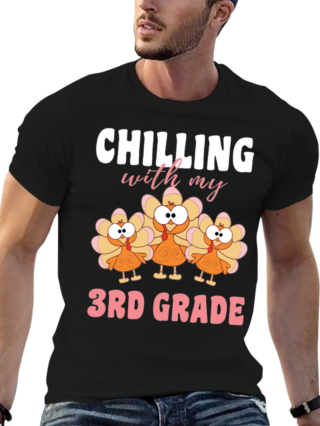 Black Chilling With My 3rd Grade Thanksgiving T-Shirt view 6
