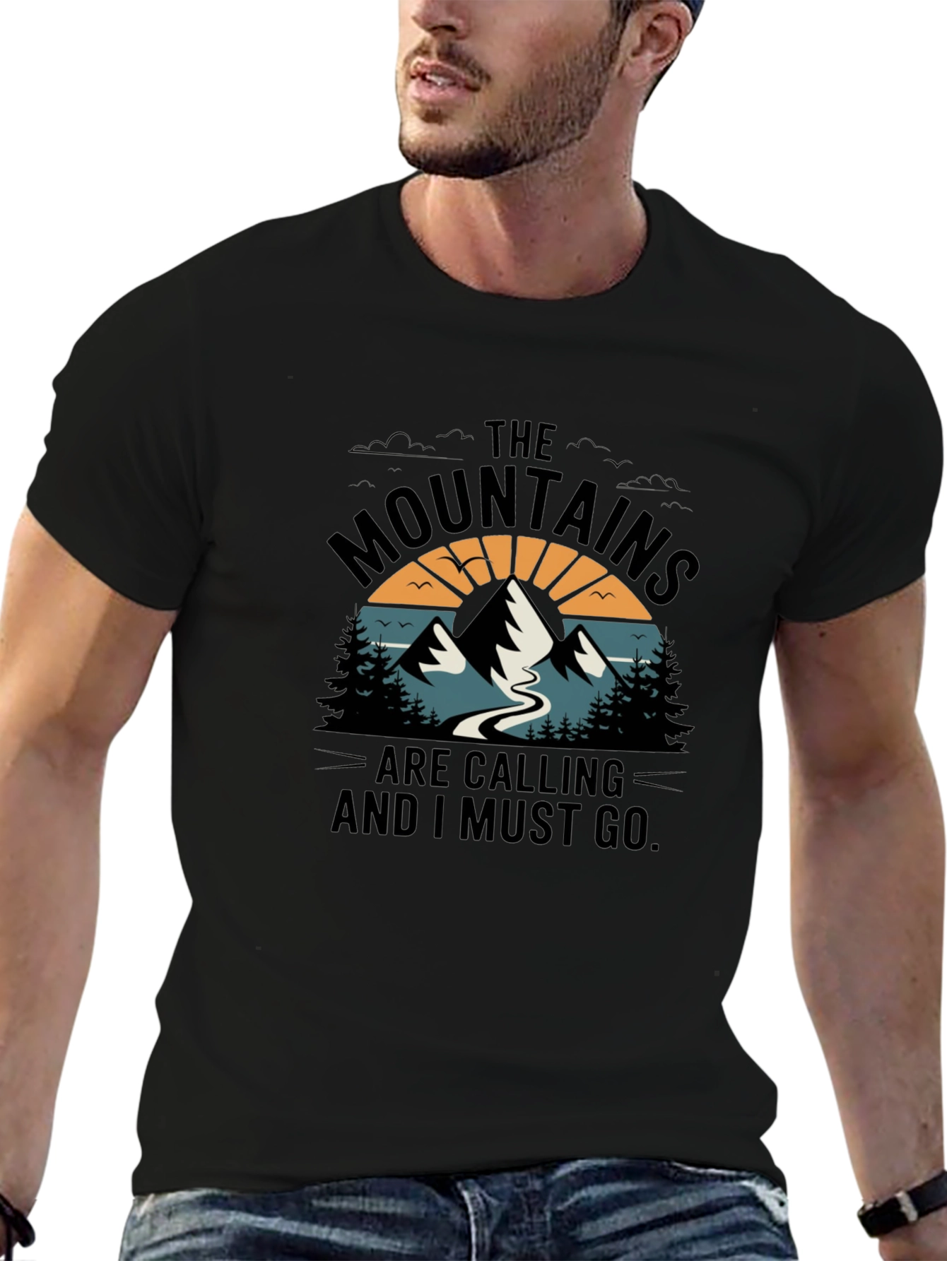 Black Mountains Are Calling Black Graphic Tee view 6