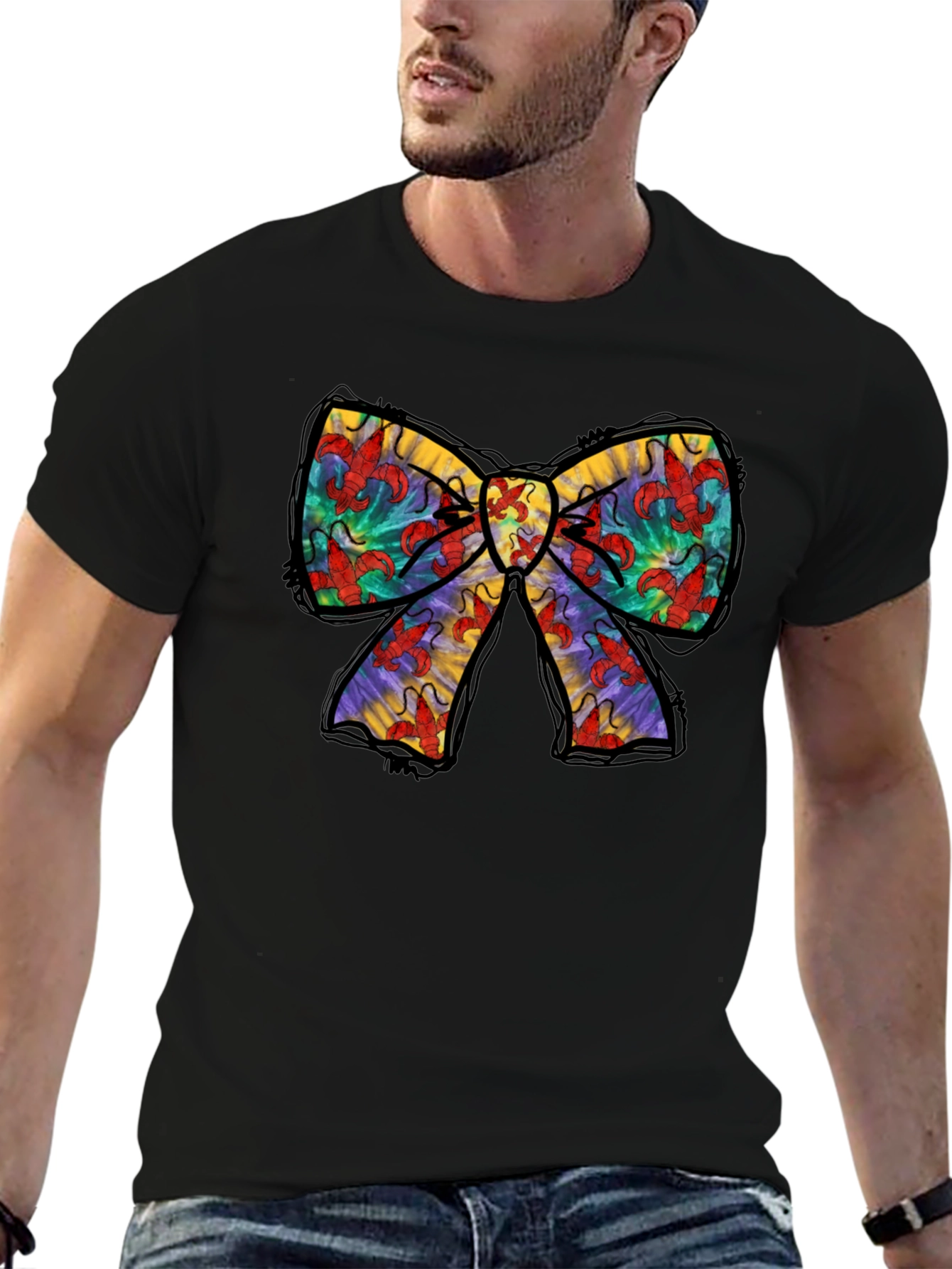 Black Crawfish Bow Tie Graphic T-Shirt view 6
