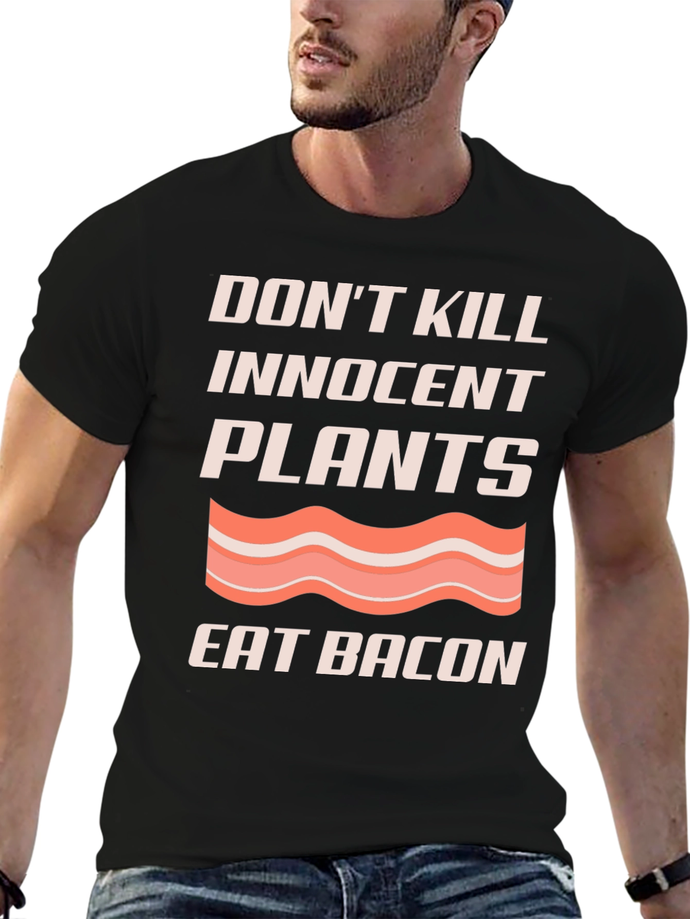 Black Don't Kill Plants Eat Bacon Graphic T-Shirt view 6