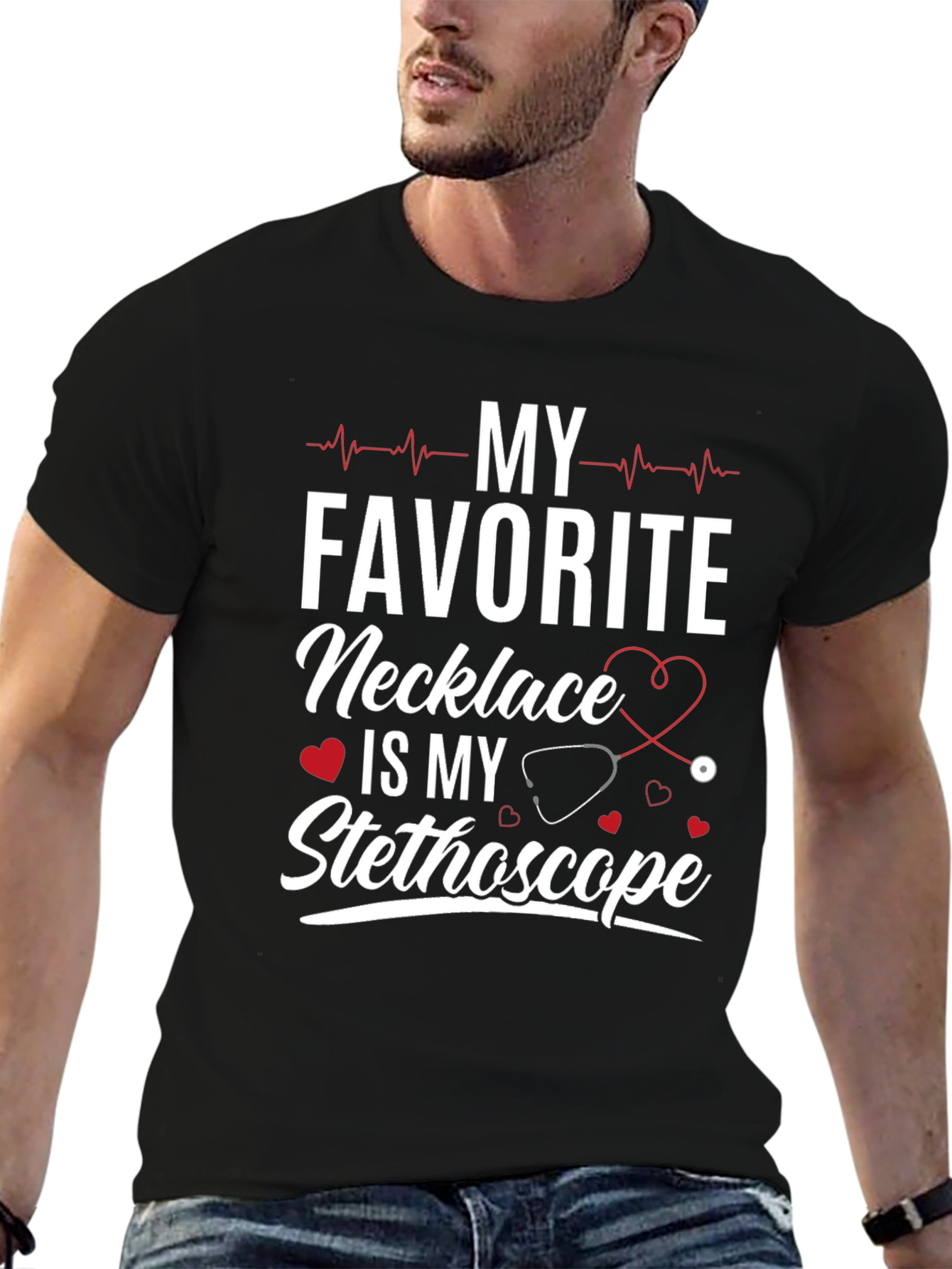 Black My Favorite Necklace Stethoscope Tee view 6