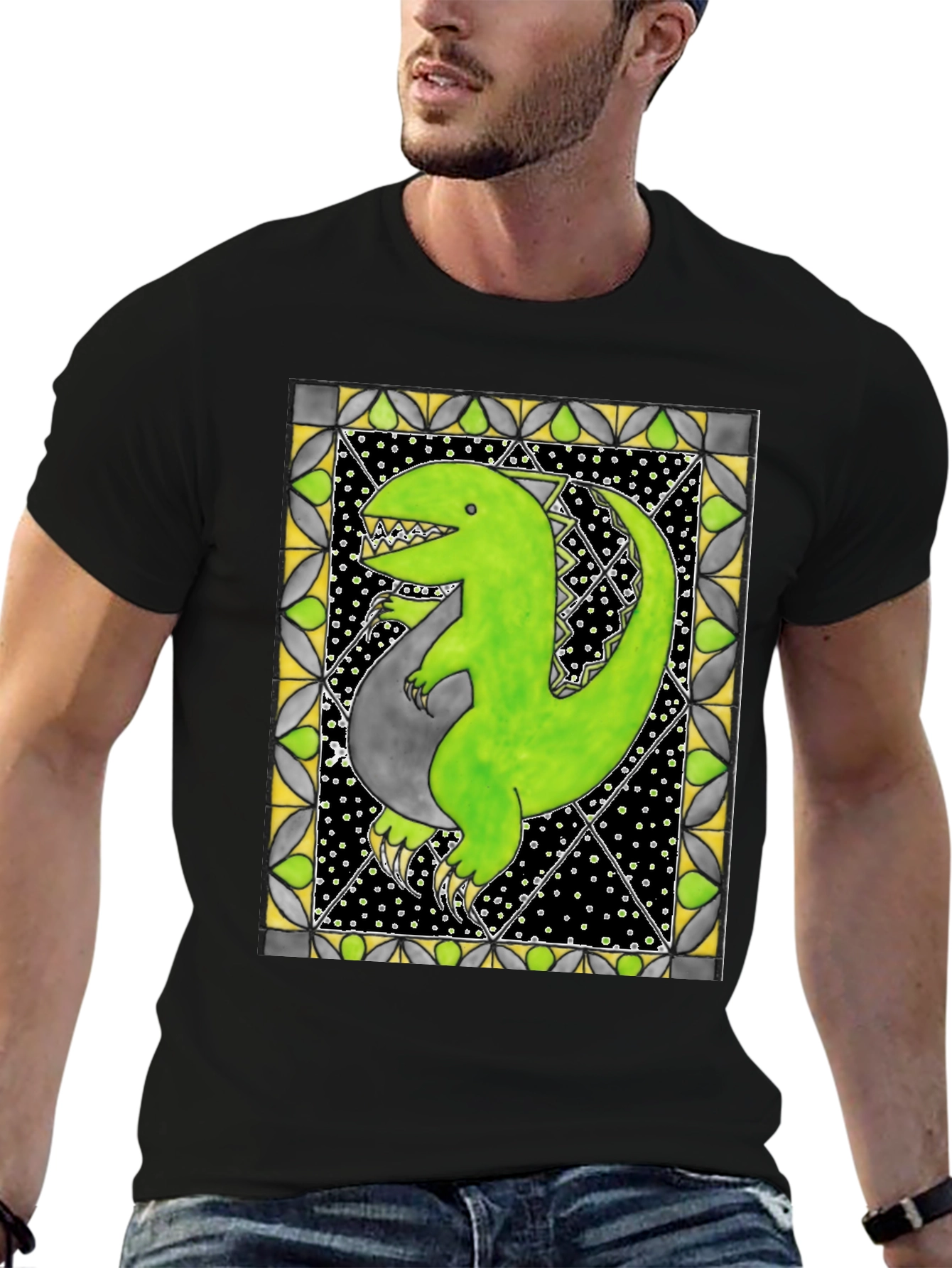 Black Dinosaur T-Shirt - Funky Graphic Tee view 6