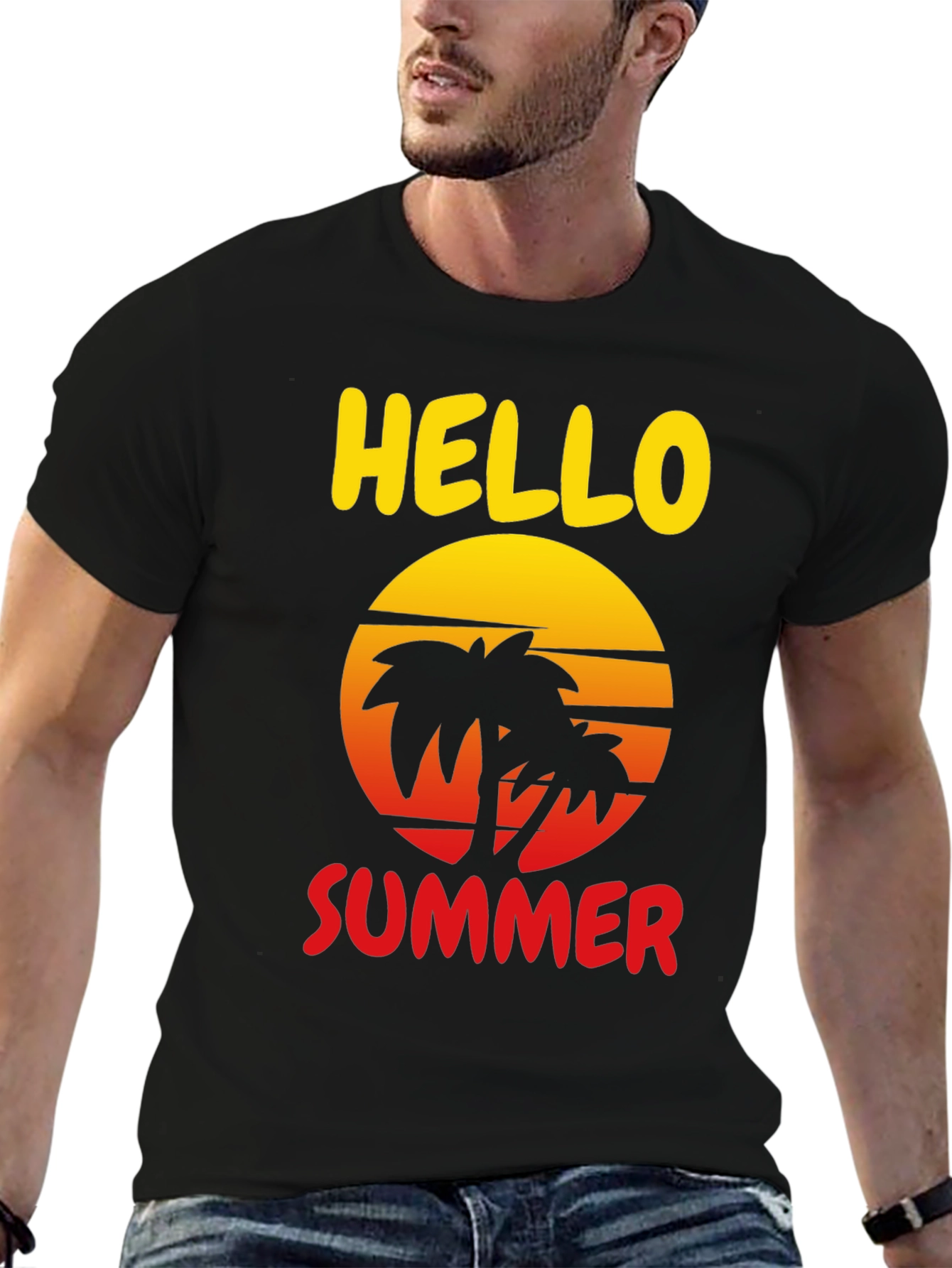 Black Hello Summer Palm Tree Graphic Tee view 6
