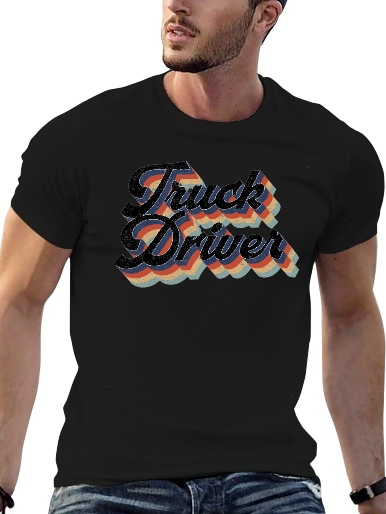 Black Truck Driver Retro Style T-Shirt view 6
