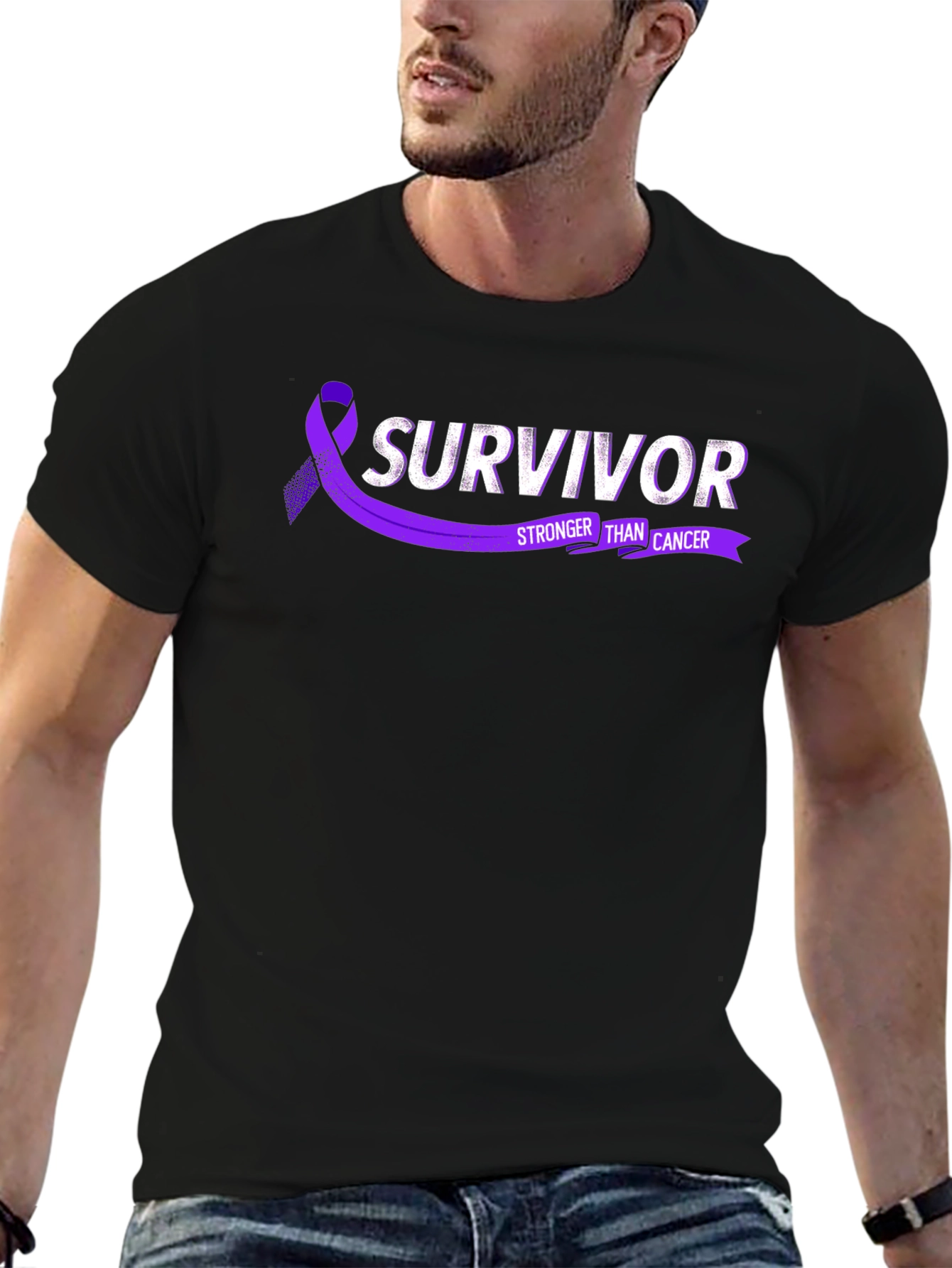 Black Survivor Stronger Than Cancer Awareness T-Shirt view 6