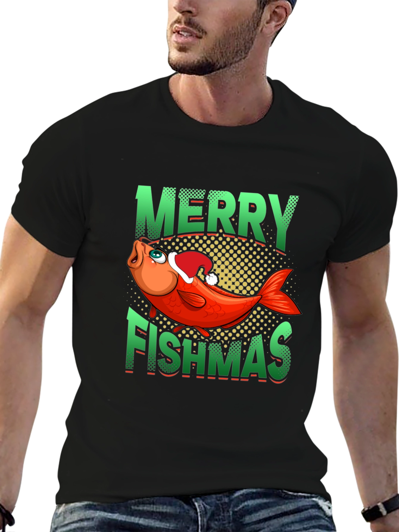 Black Merry Fishmas Graphic Tee view 6