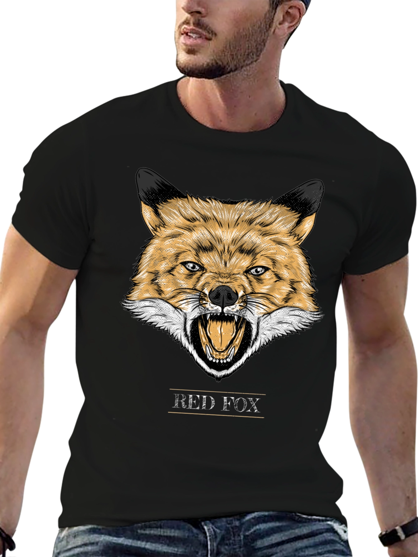 Black Red Fox Graphic T-Shirt - Bold Animal Design view 6
