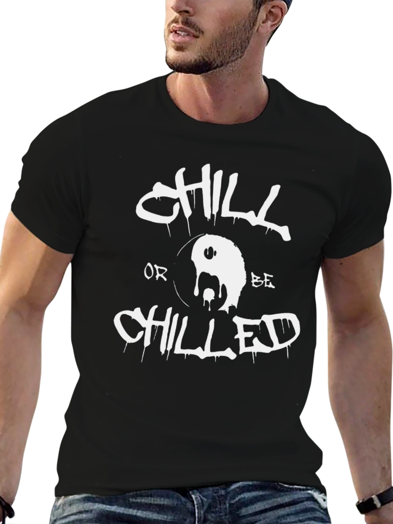 Black Chill or Be Chilled Black Graphic Tee view 6