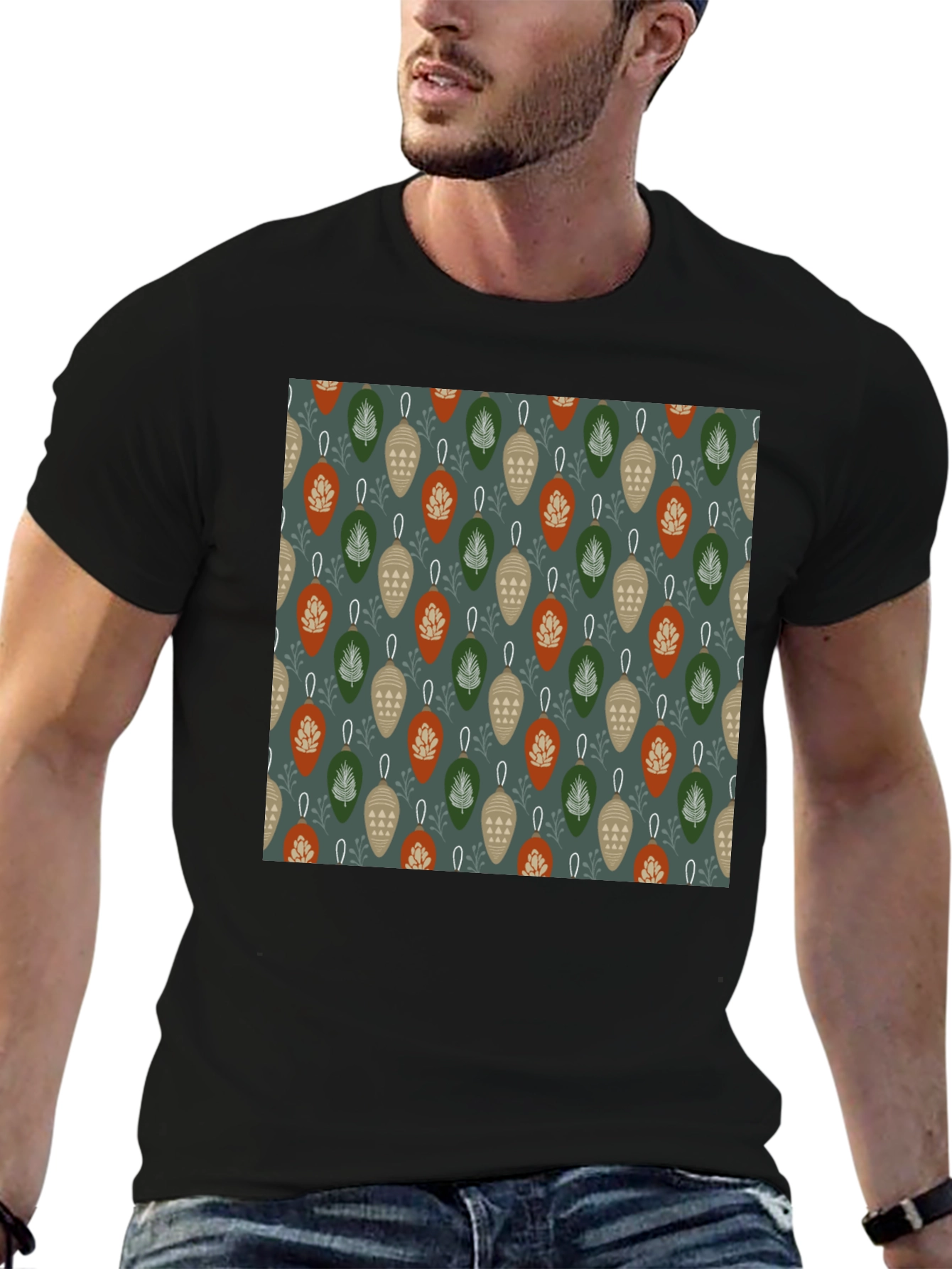Black Festive Ornament Pattern T-Shirt view 6