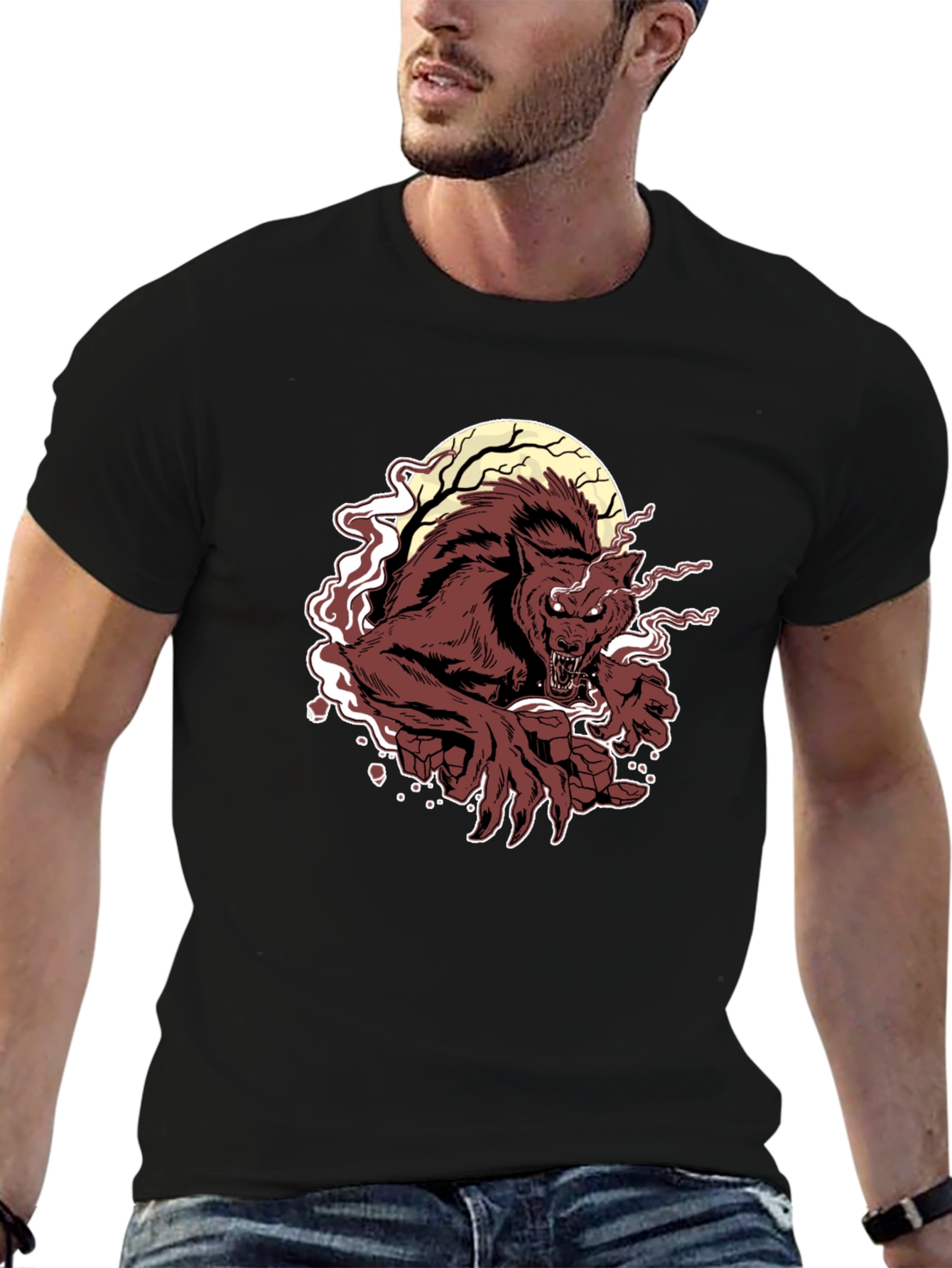 Black Werewolf Moon Graphic T-Shirt - Black view 6