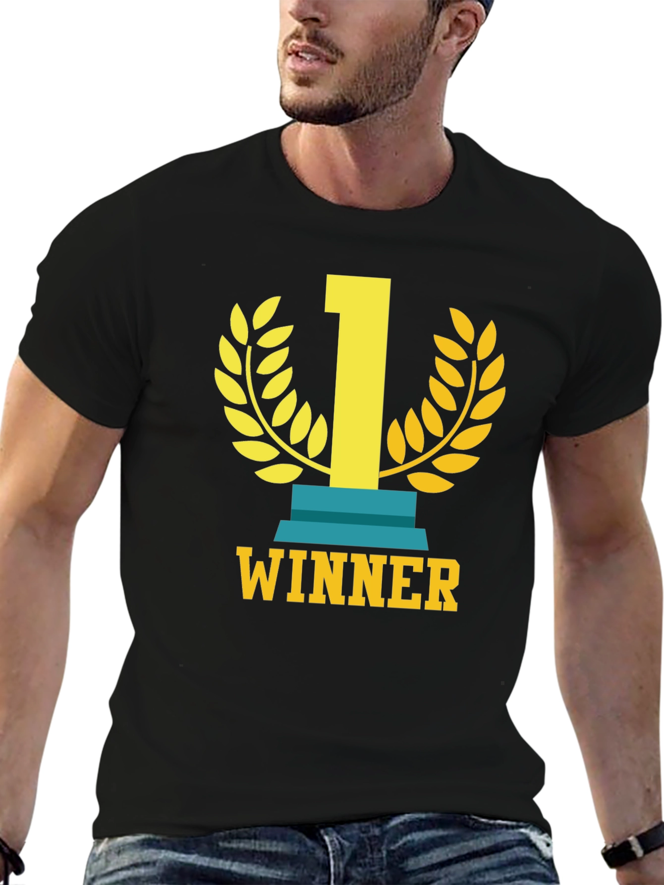 Black Winner T-Shirt - Champion Graphic Tee - Casual Apparel view 6