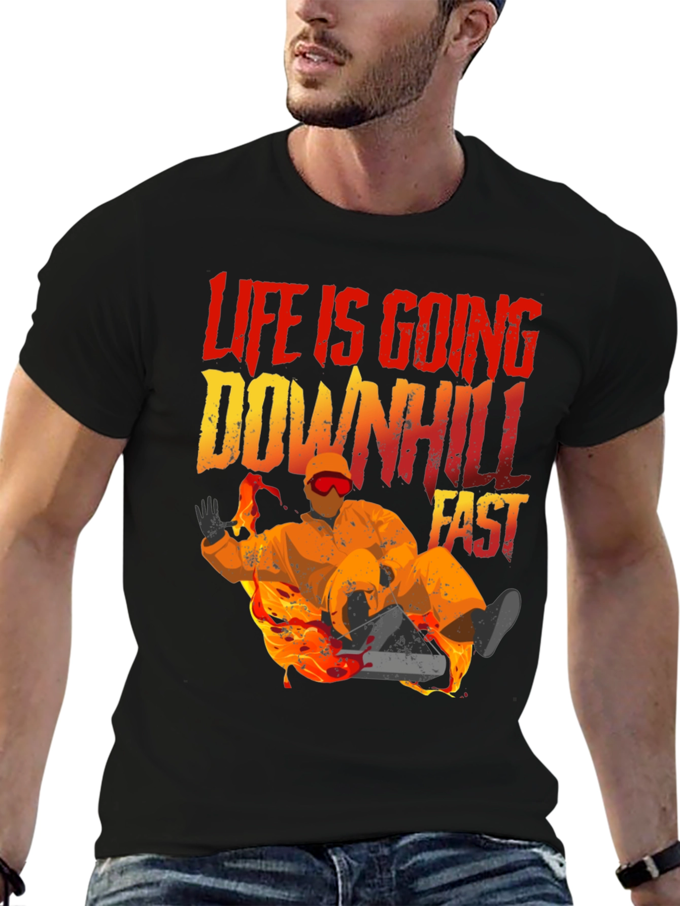Black Life Is Going Downhill Fast Graphic Tee - Black view 6