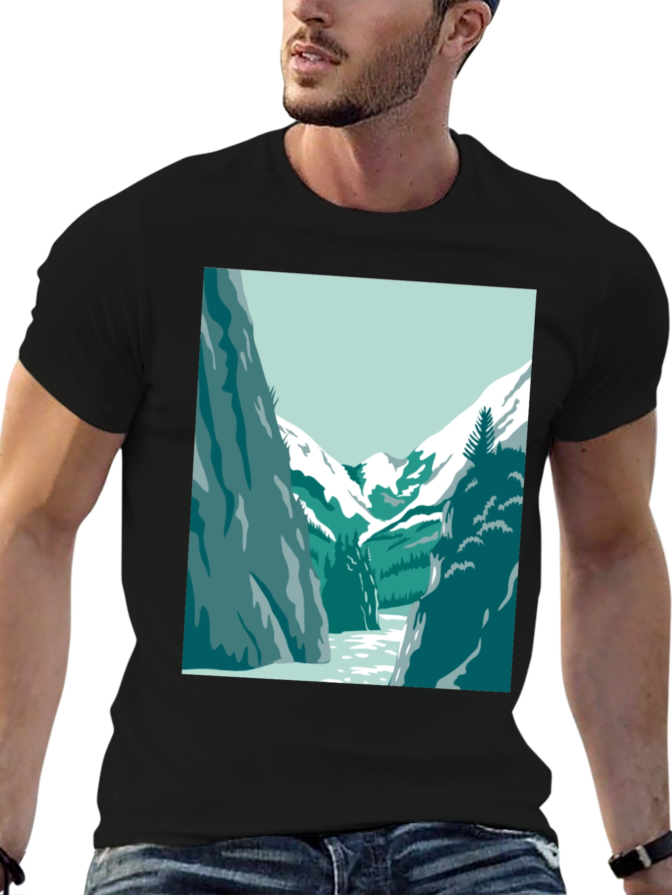 Black Mountain River Graphic Tee - Black Casual T-Shirt view 6