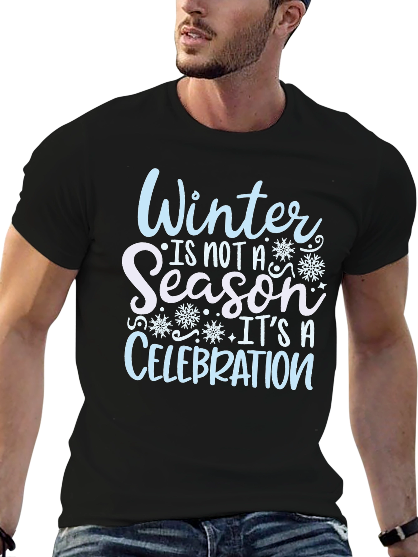 Black Winter Celebration Black Cotton T-Shirt view 6