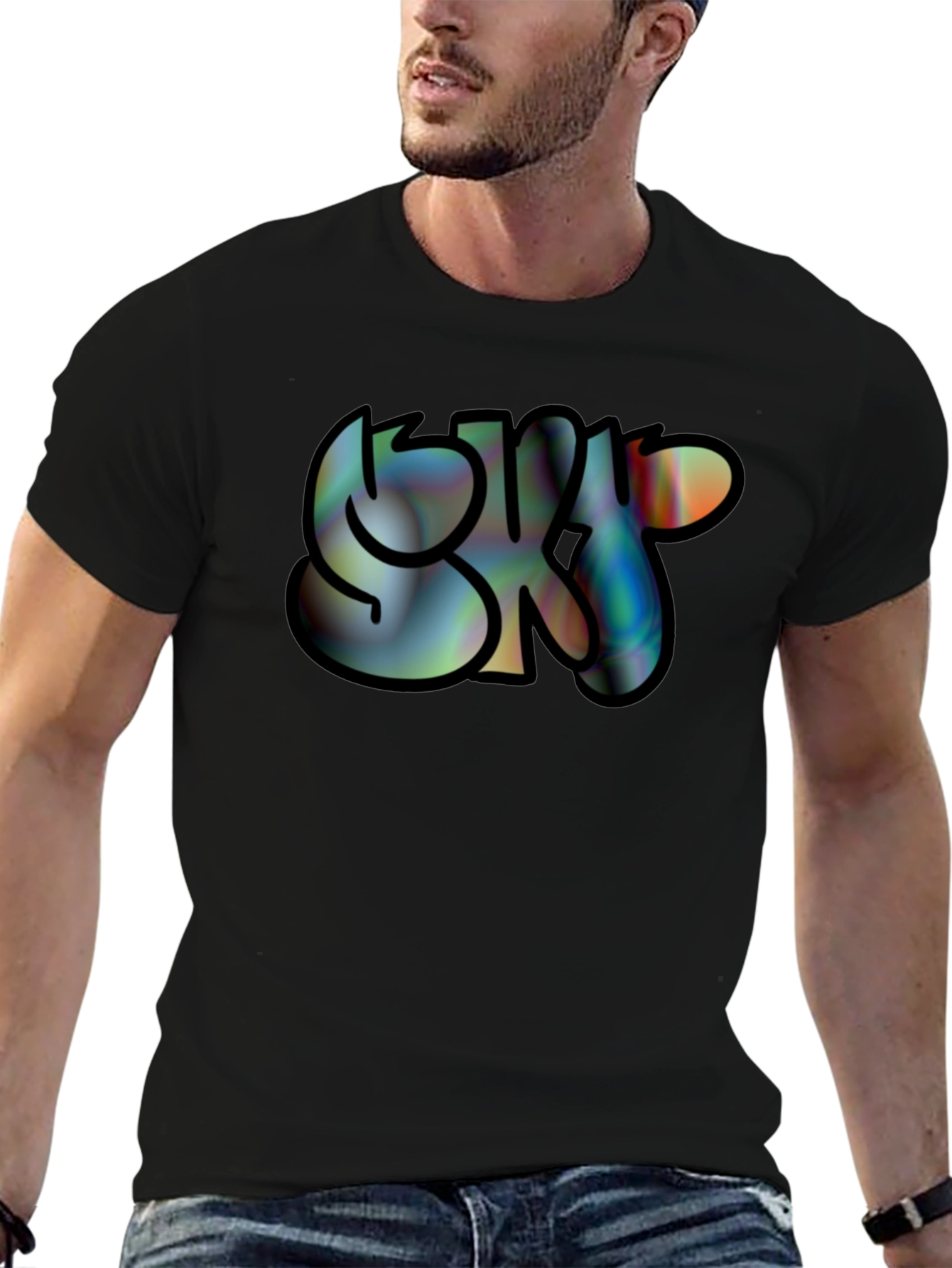 Black SK8 Graphic Print Black Tee - Casual Cool view 6