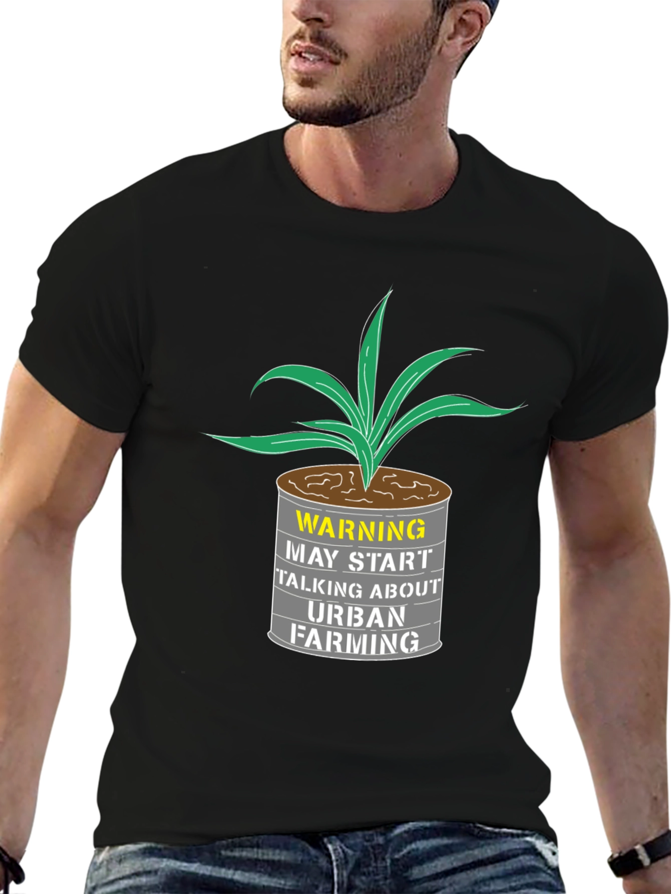 Black Urban Farming T-Shirt - Warning Graphic Tee view 6