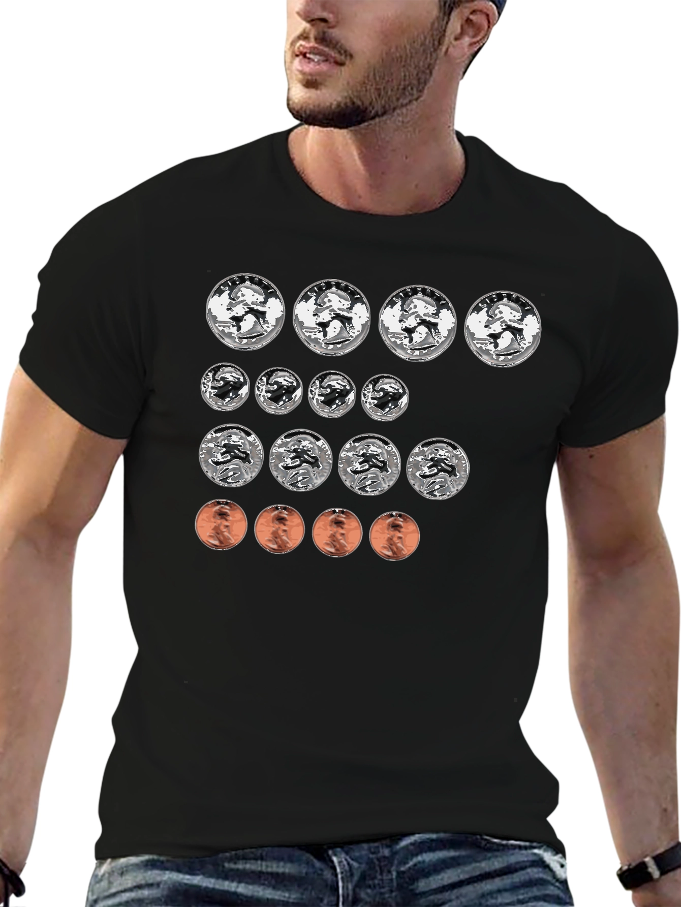 Black Coin Collector T-Shirt - Funny Money Design view 6