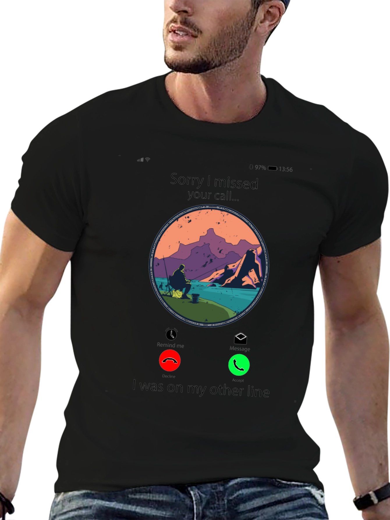 Black Missed Call Fishing T-Shirt -  On the Line view 6