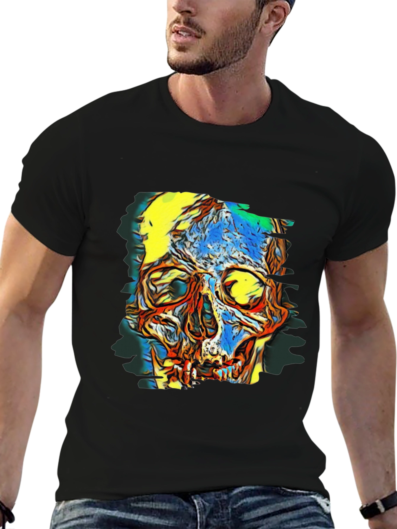 Black Abstract Skull Graphic Black T-Shirt view 6