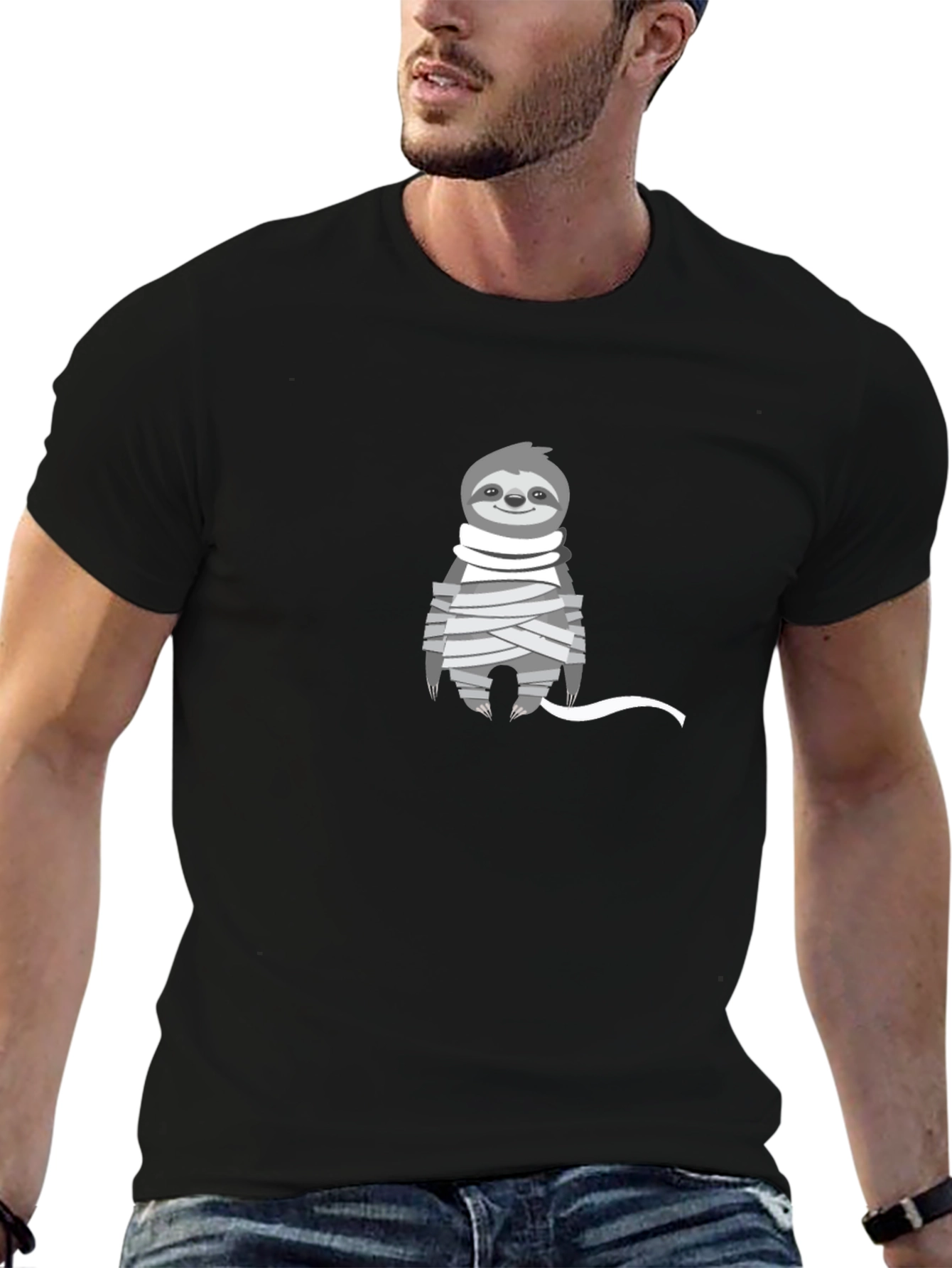 Black Sloth Mummy Graphic Tee - Halloween T-Shirt view 6