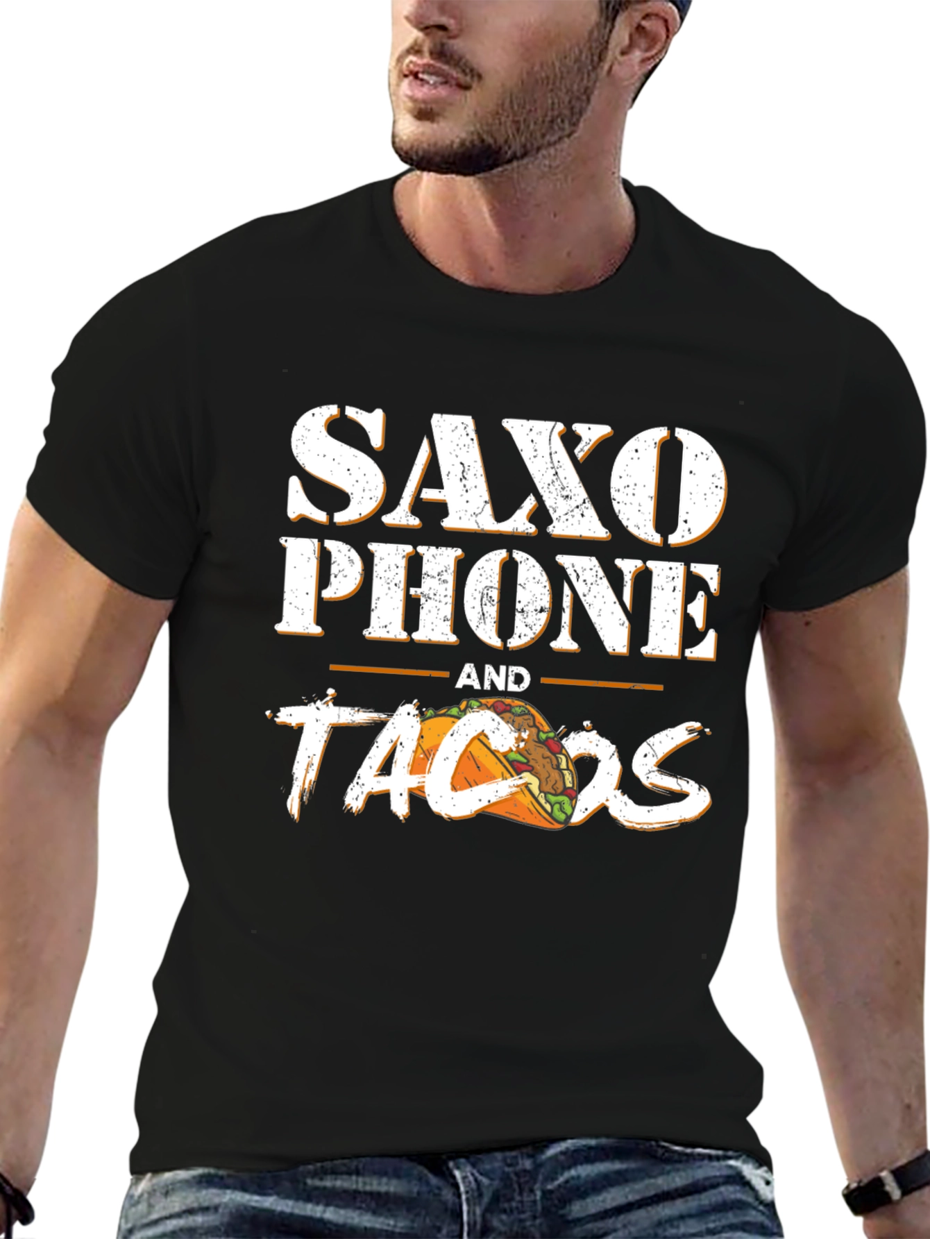 Black Saxophone and Tacos Graphic T-Shirt view 6