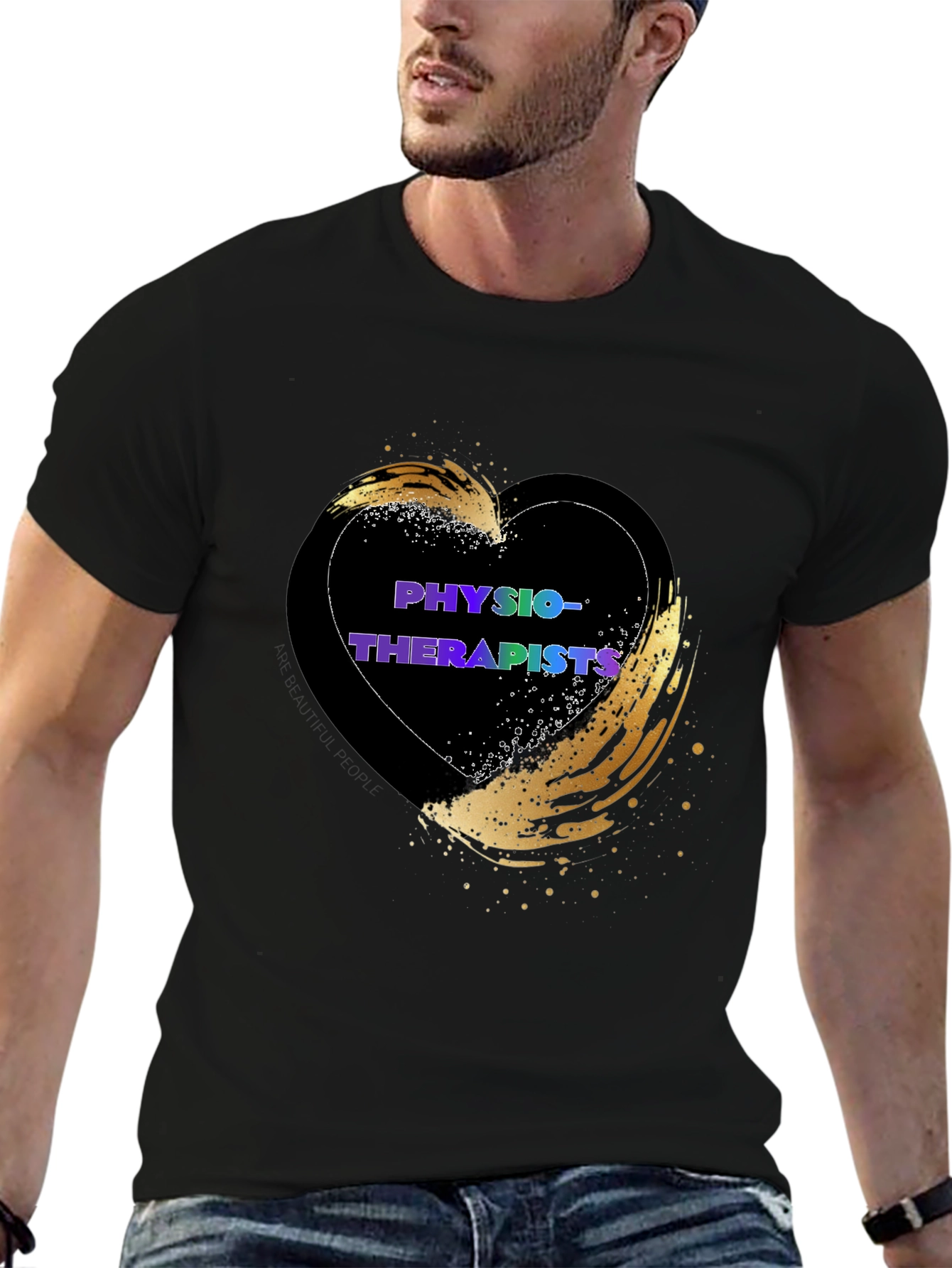 Black Physiotherapist Heart T-Shirt - Gold Accent view 6