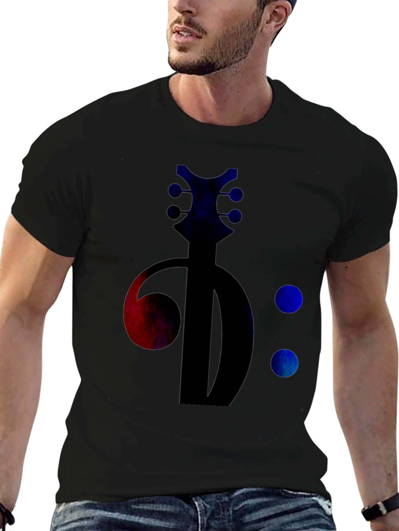 Black Bass Clef Guitar Tee - Music Lover's Black T-Shirt view 6