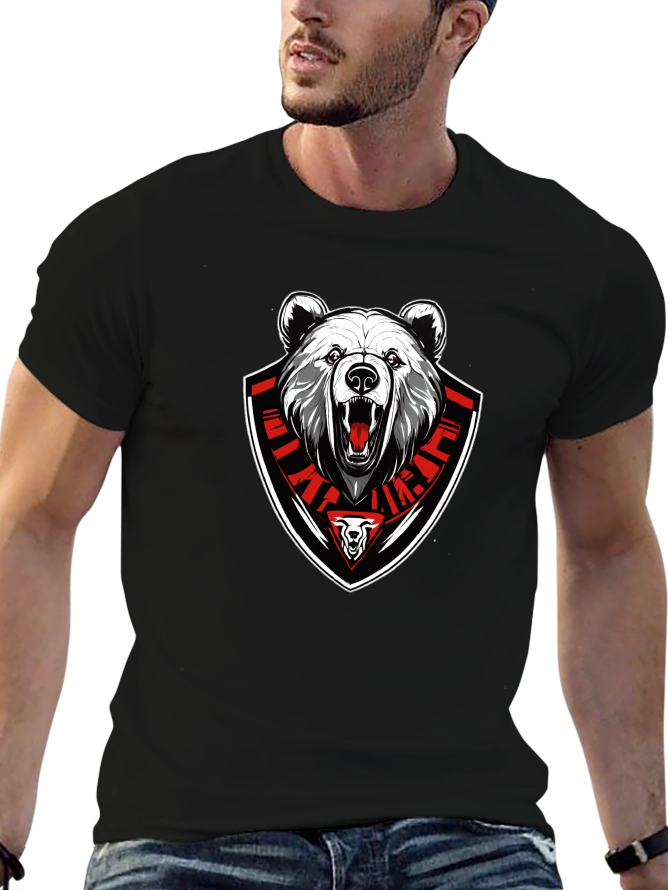 Black Bear Emblem Graphic Tee - Black Cotton Blend T-Shirt view 6