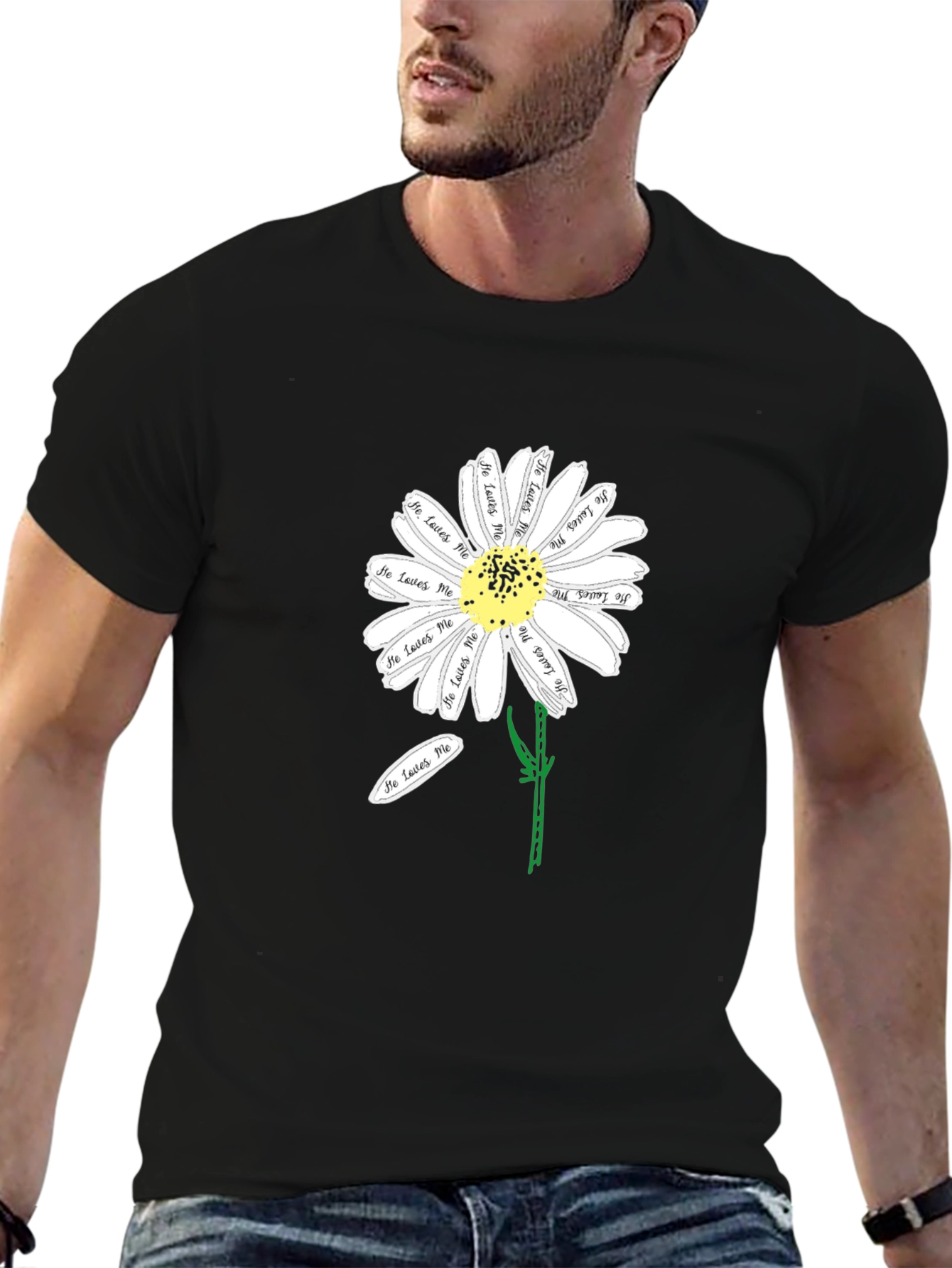 Black He Loves Me Daisy T-Shirt view 6