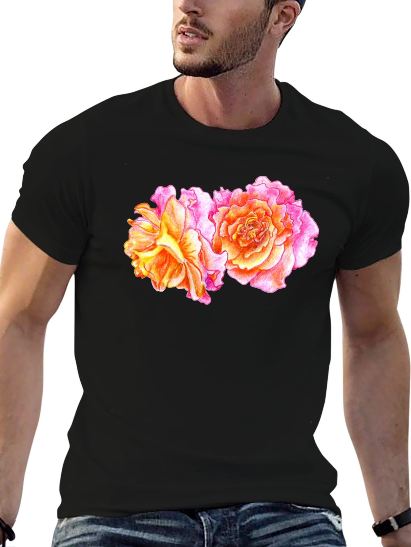Black Floral Rose T-Shirt - Black view 6