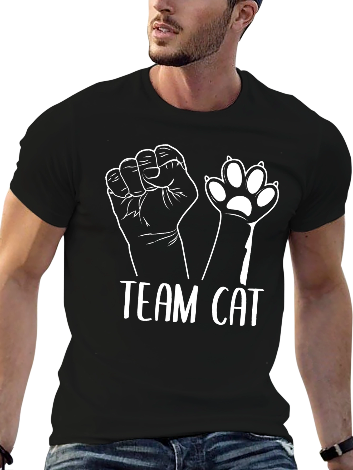 Black Team Cat T-Shirt - Feline Fan Apparel view 6