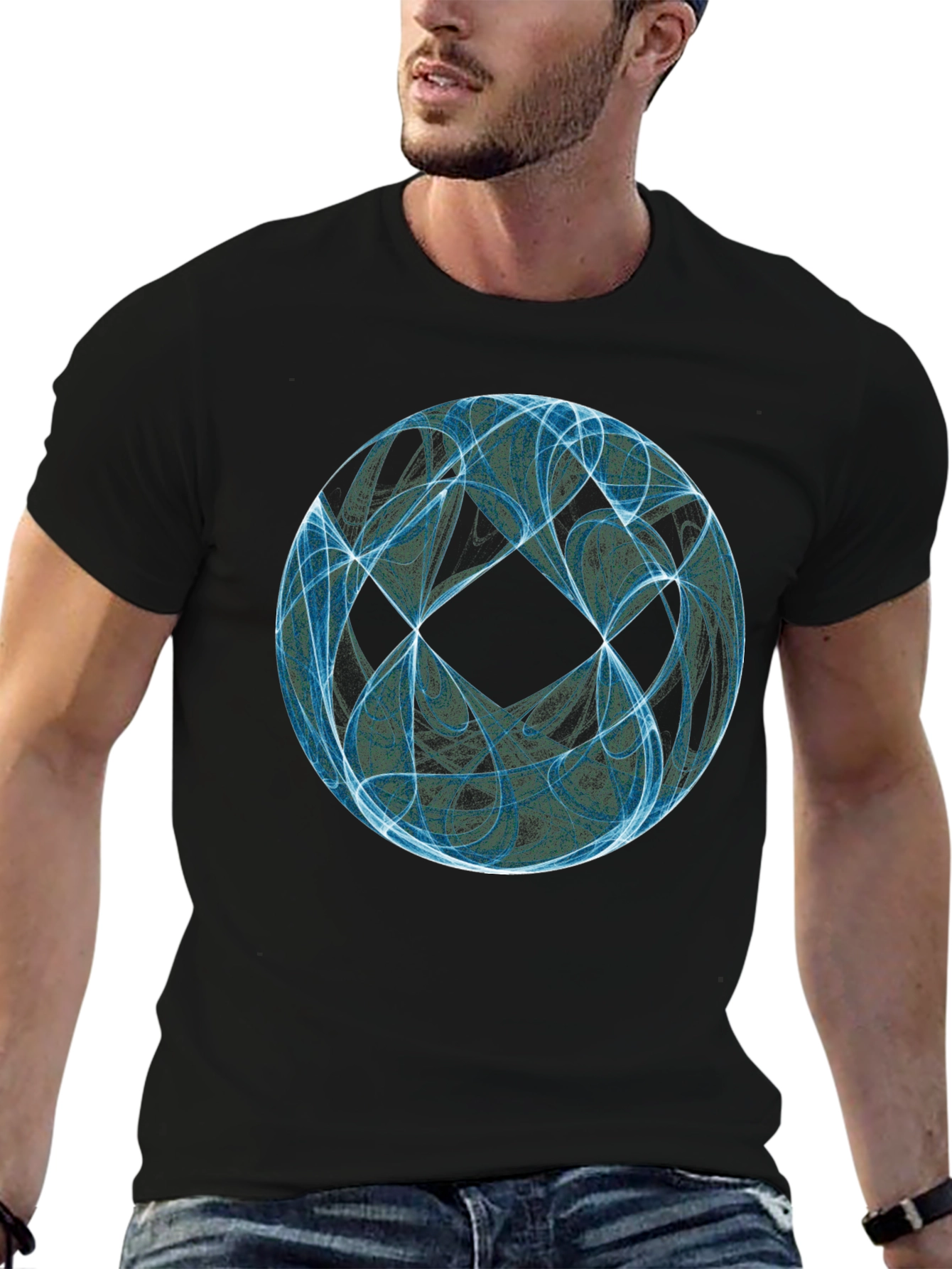 Black Abstract Sphere Graphic T-Shirt - Black view 6