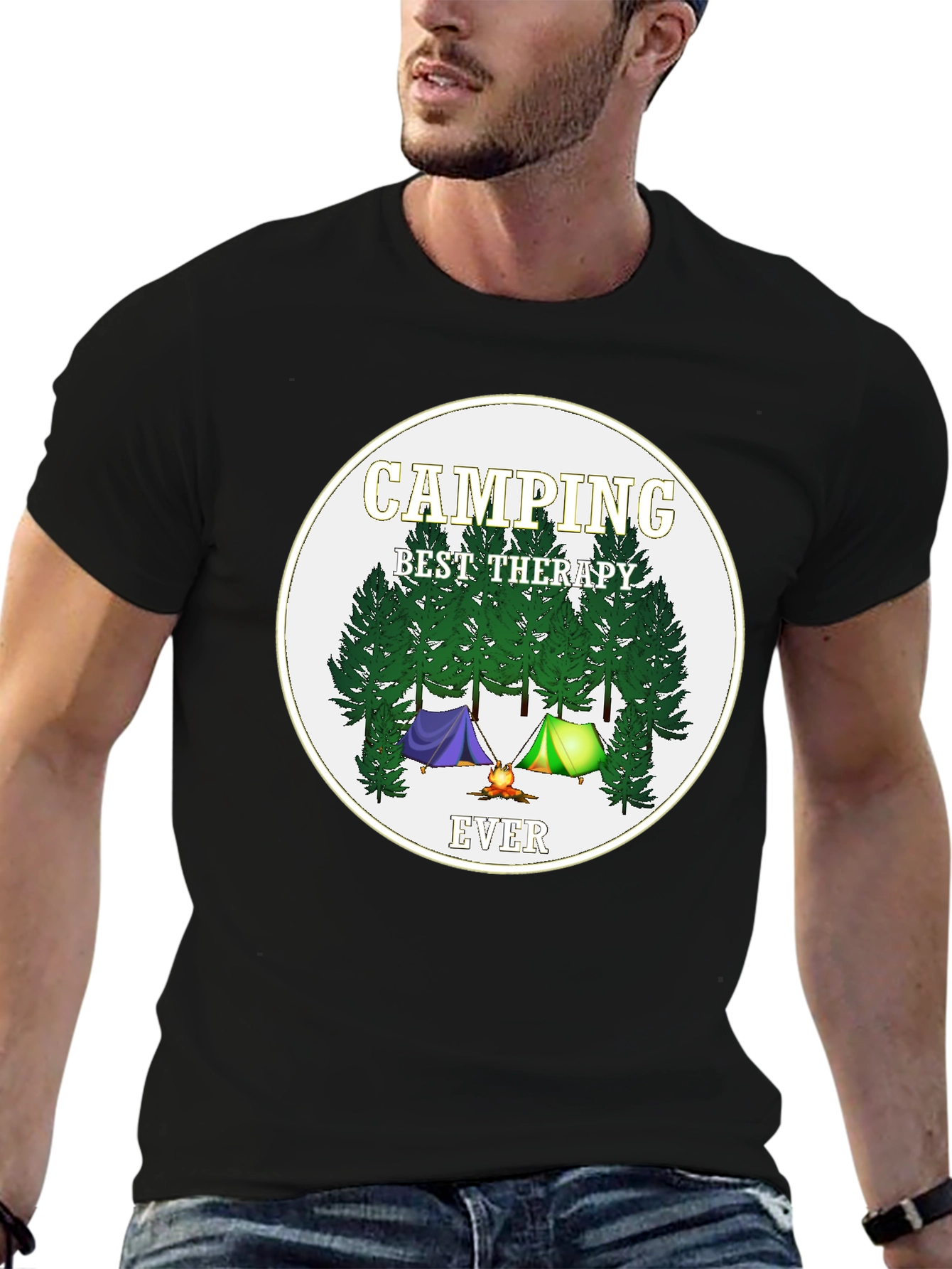 Black Camping Best Therapy Ever Graphic Tee view 6