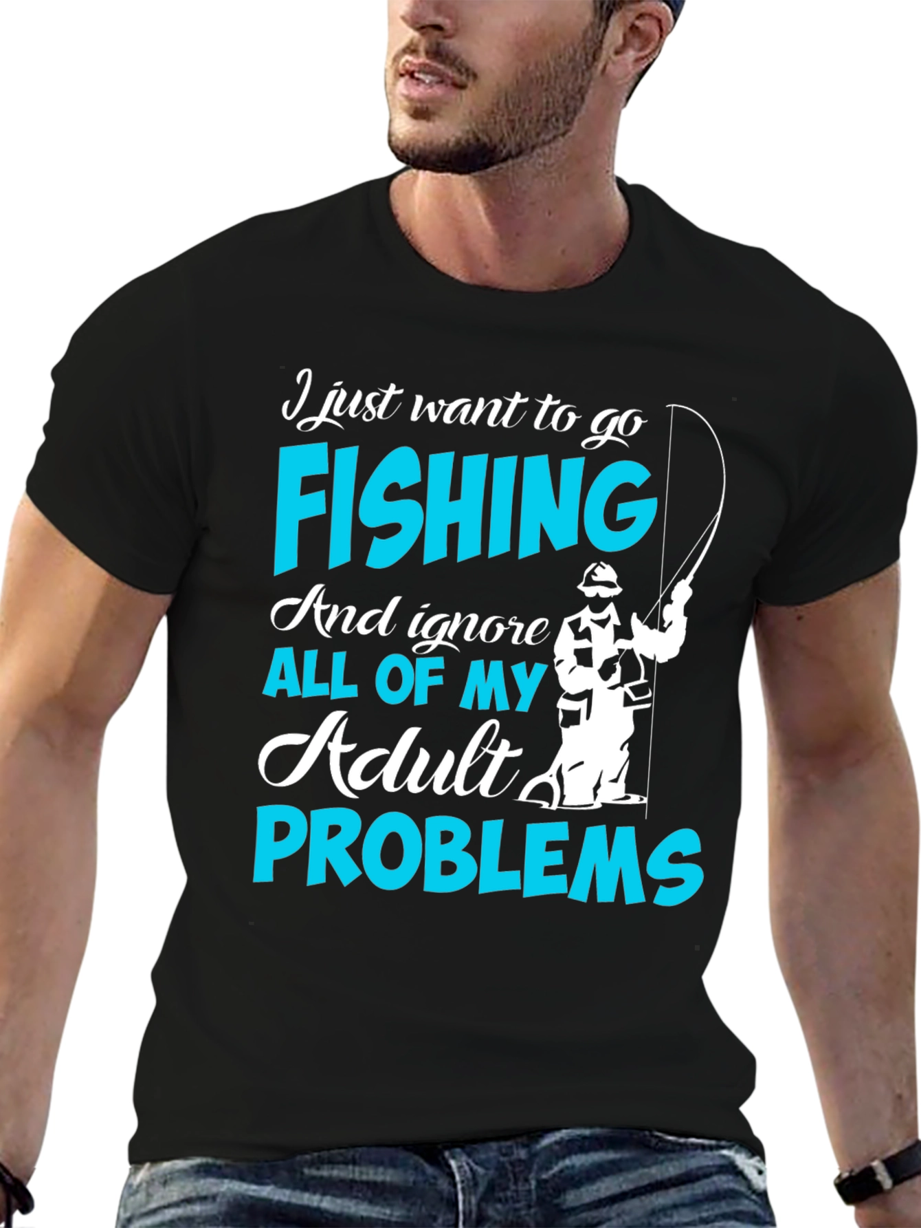 Black Fishing T-Shirt - Ignore Adult Problems view 6