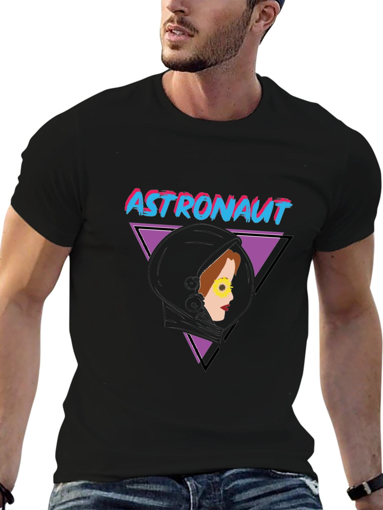 Black Astronaut Retro Graphic T-Shirt view 6