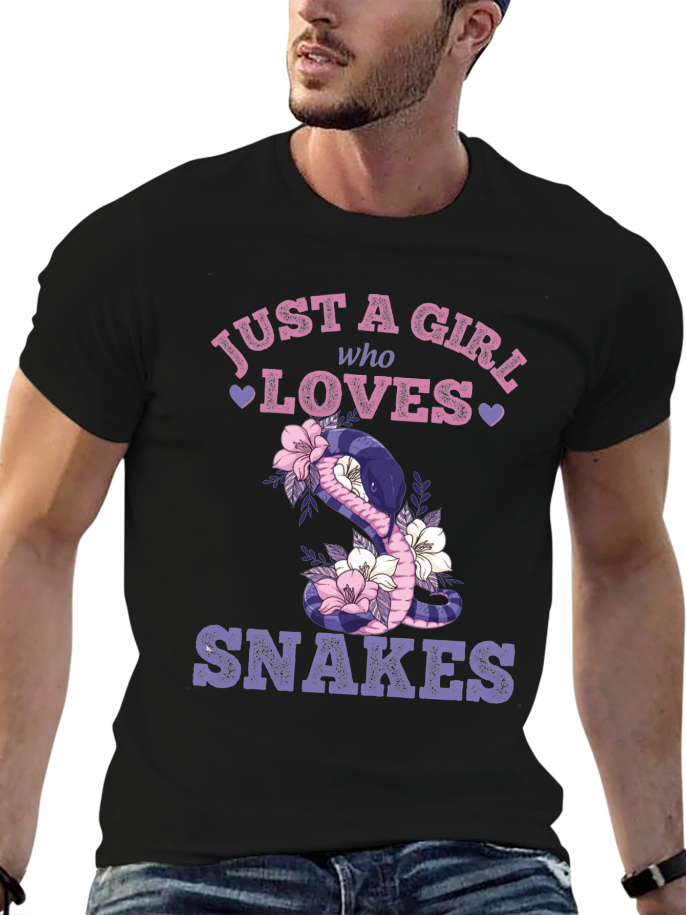 Black Just a Girl Who Loves Snakes T-Shirt view 6