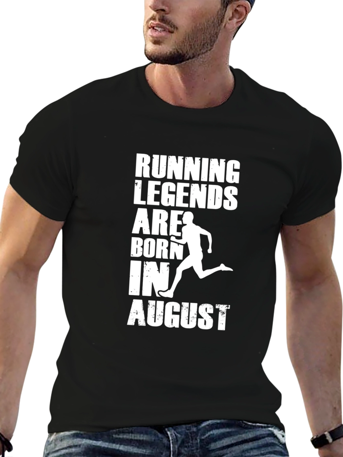Black Running Legends Born In August T-Shirt view 6