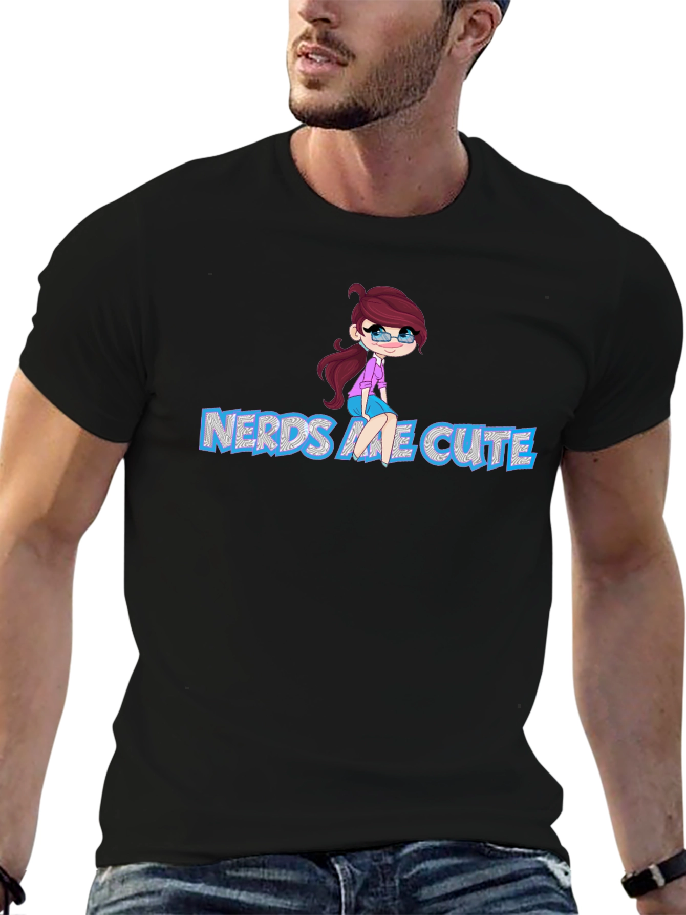 Black Nerds Are Cute Unisex Black T-Shirt view 6