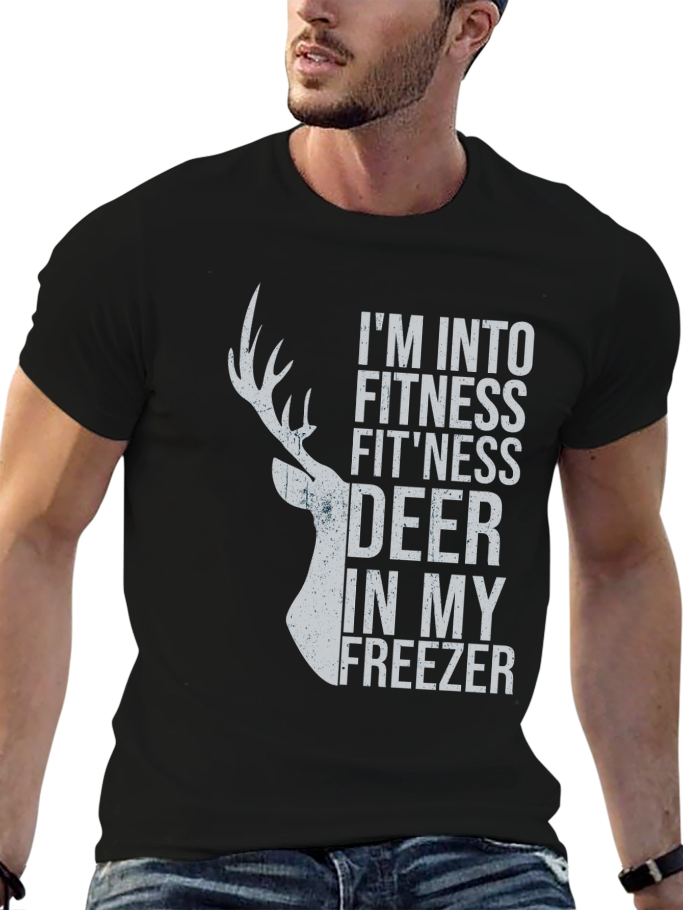 Black I'm Into Fitness Fit'ness Deer In My Freezer Graphic Tee view 6
