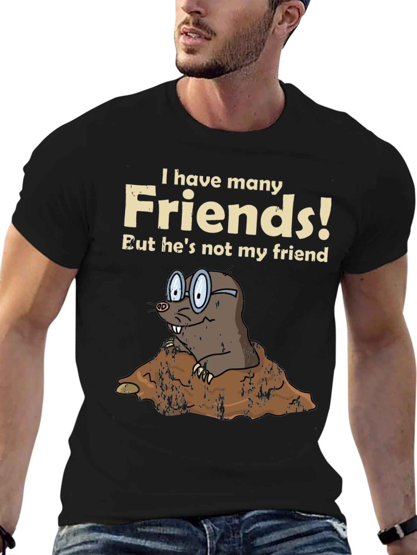 Black Funny Mole Graphic T-Shirt - "I Have Many Friends!" view 6