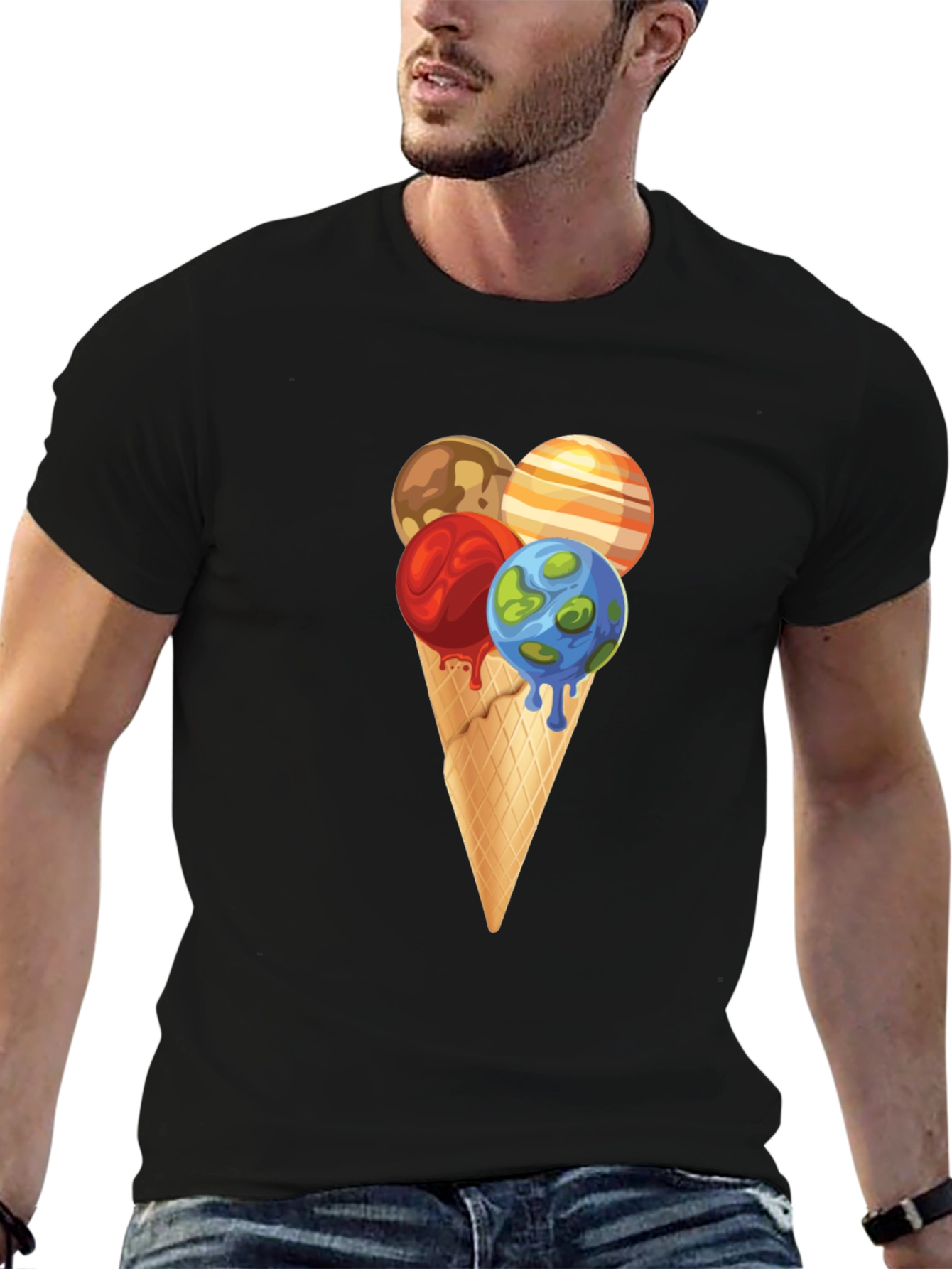 Black Planetary Ice Cream Cone Graphic Tee view 6