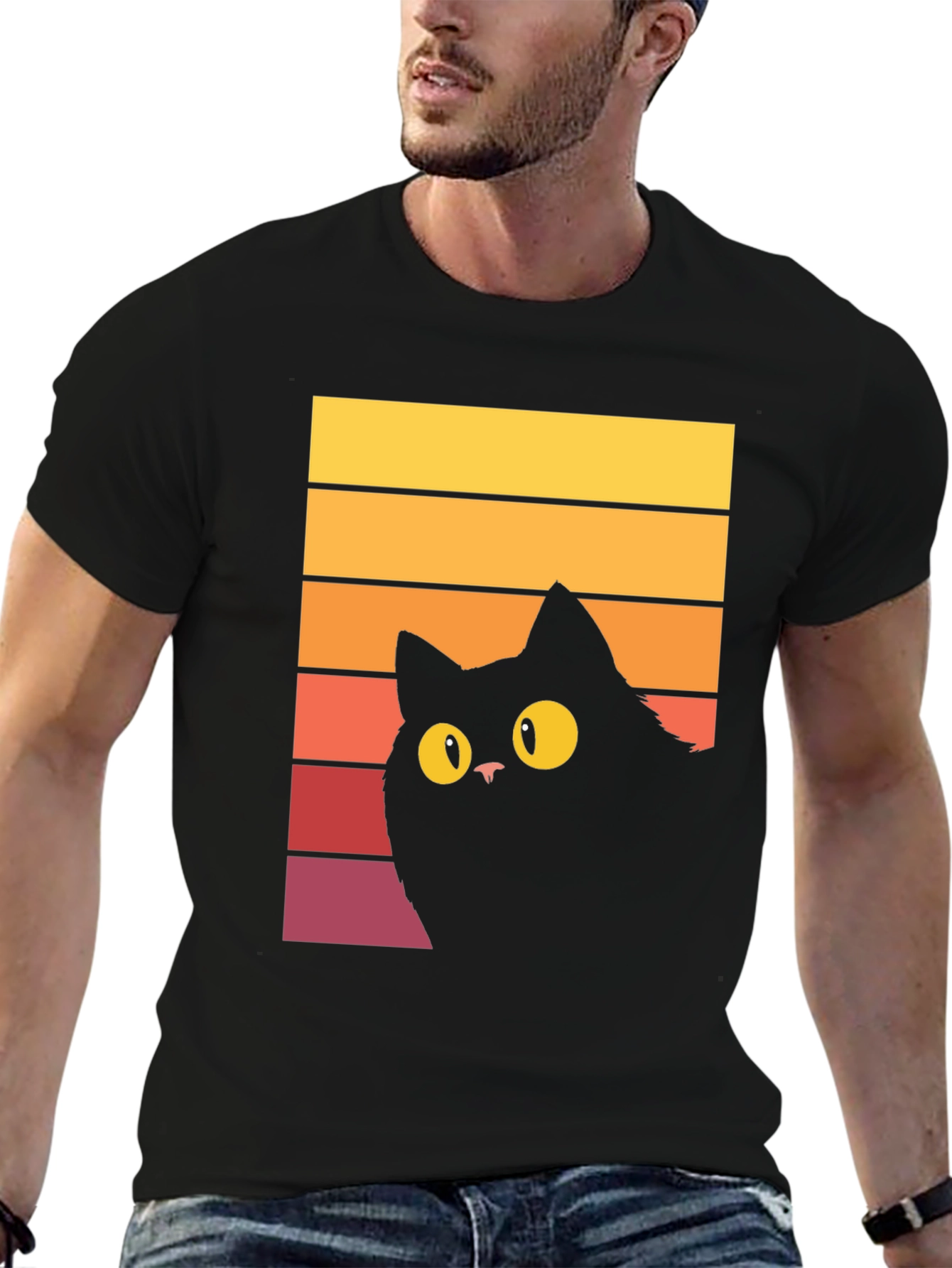 Black Retro Cat Graphic Tee - Vintage Style Black Cat T-Shirt view 6